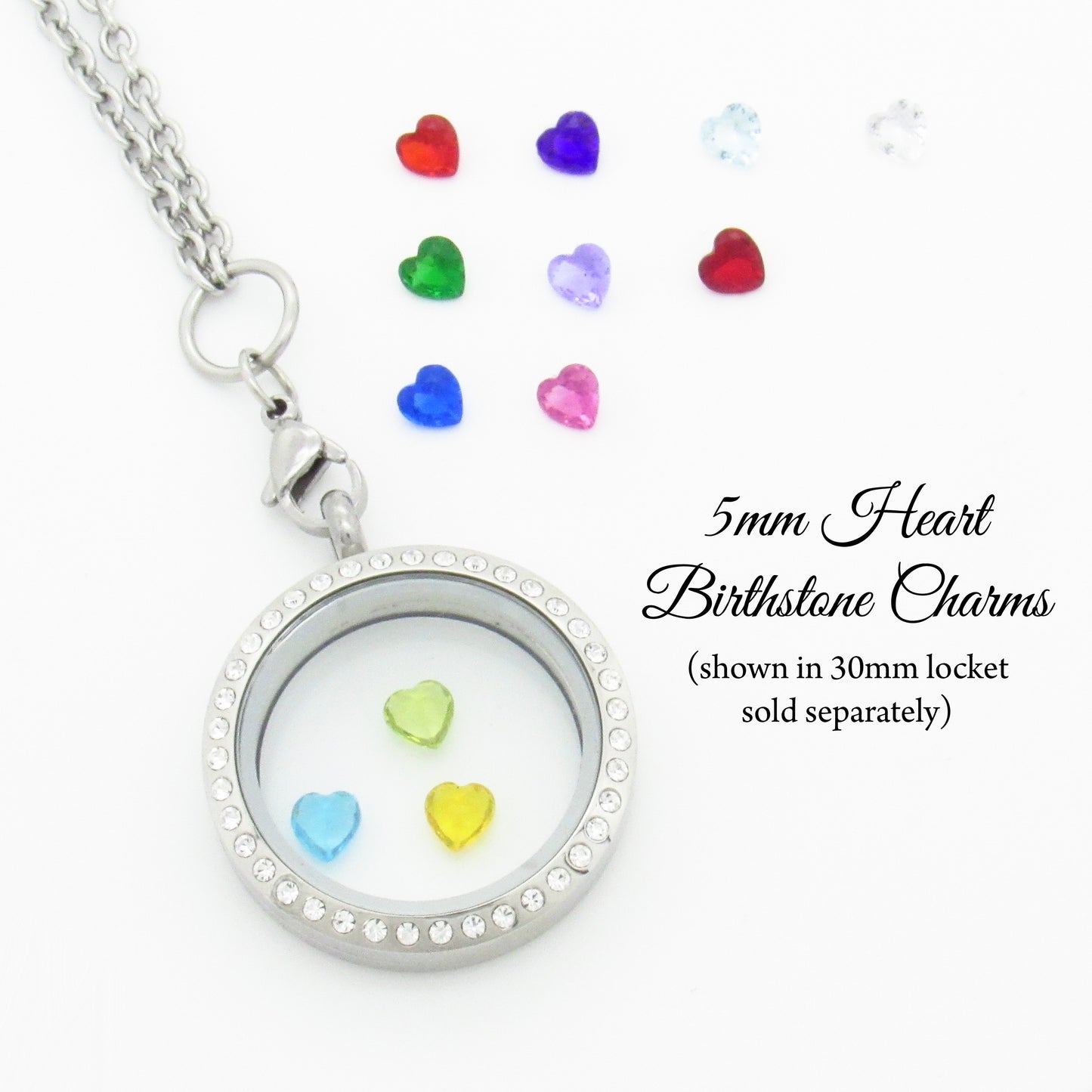 Birthstone Charm Heart Shaped for Floating Lockets