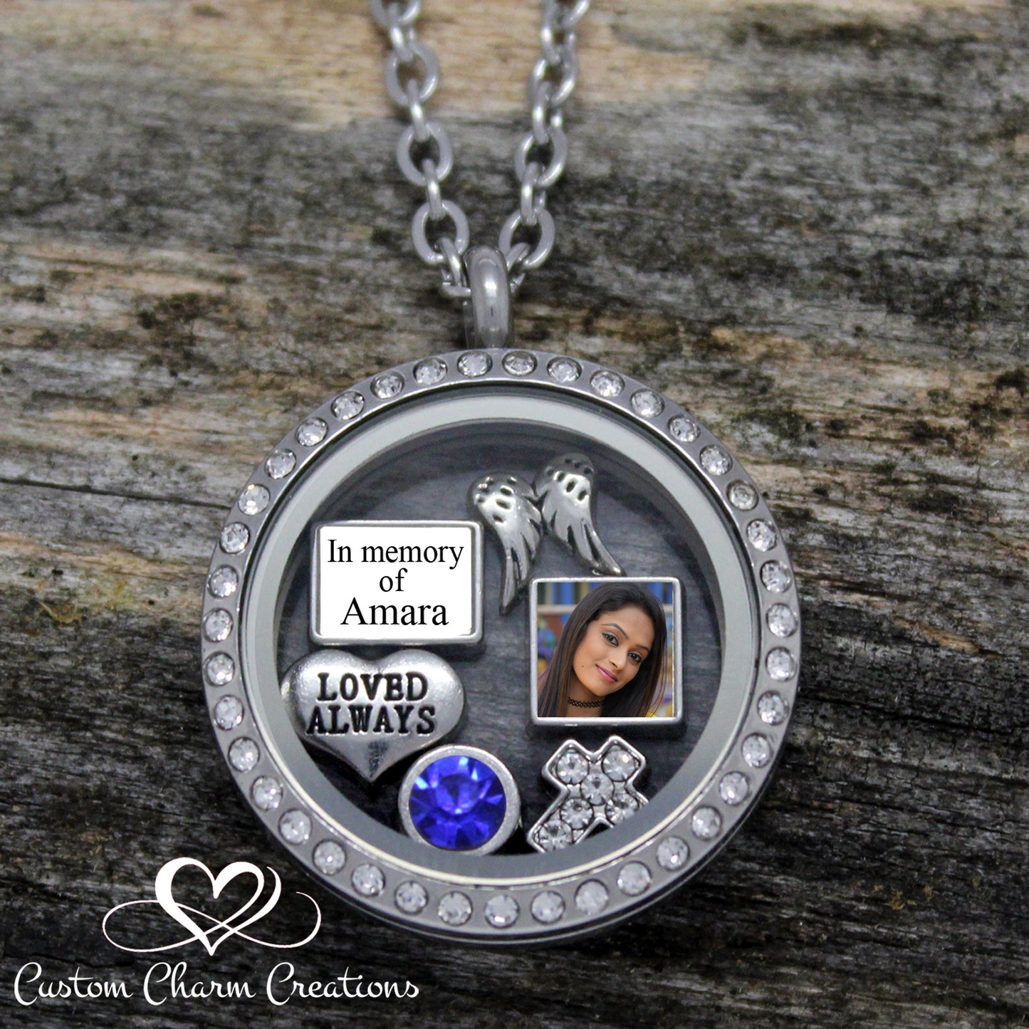 Memorial Locket Personalized with a Name of your Choice Charm Set