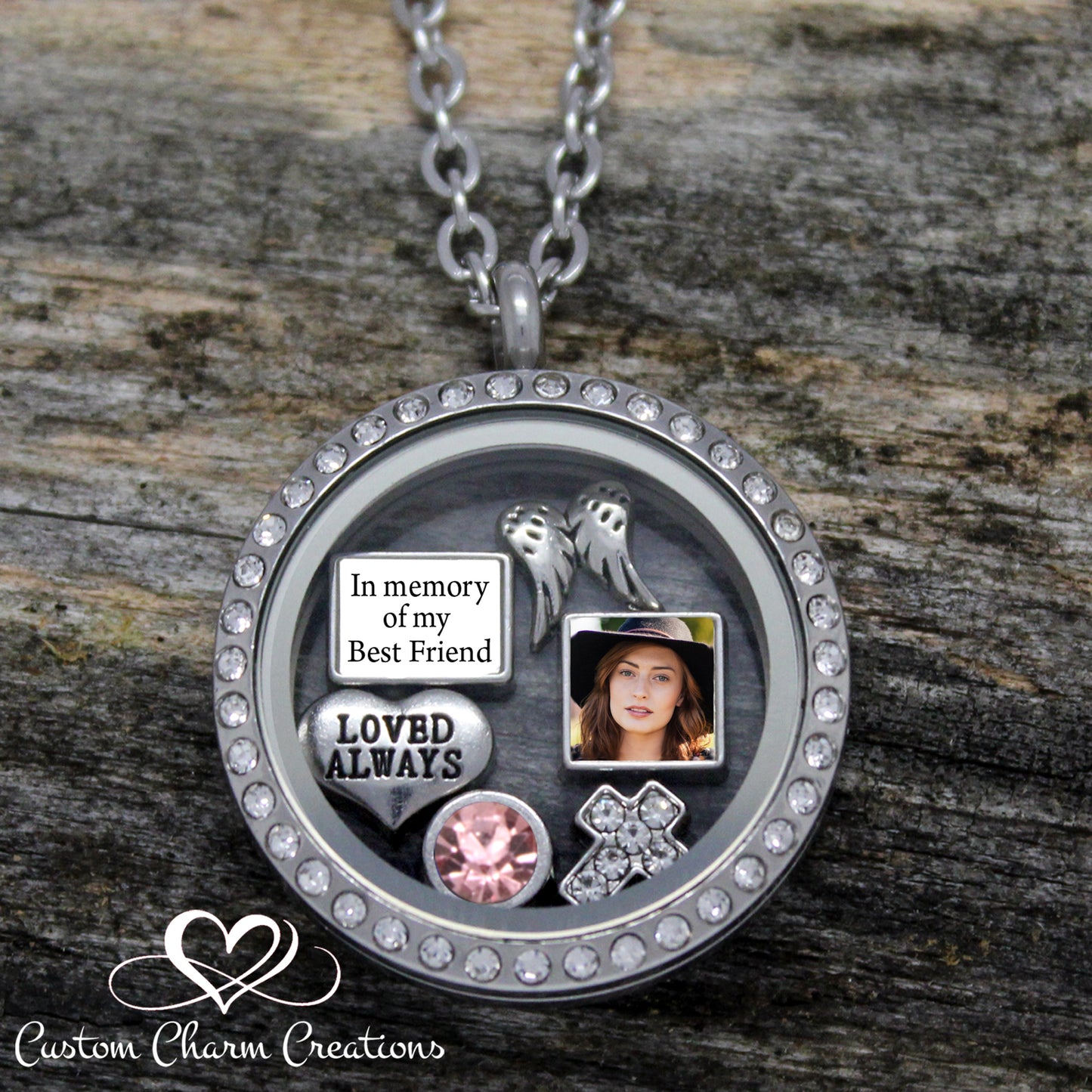 In Memory of my Best Friend Memorial Floating Locket Charm Set Personalized