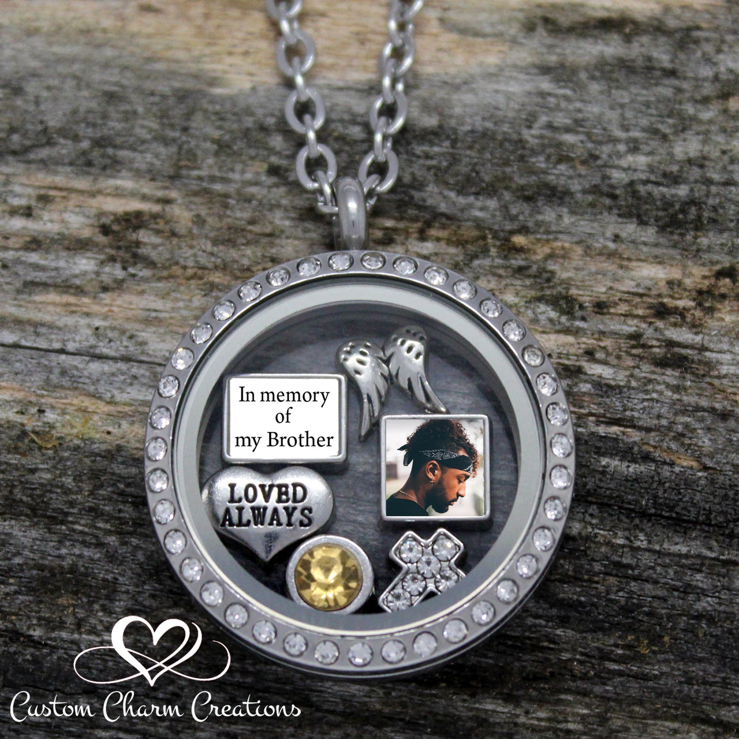 In Memory of my Brother Memorial Locket and Charm Set Sympathy Gift