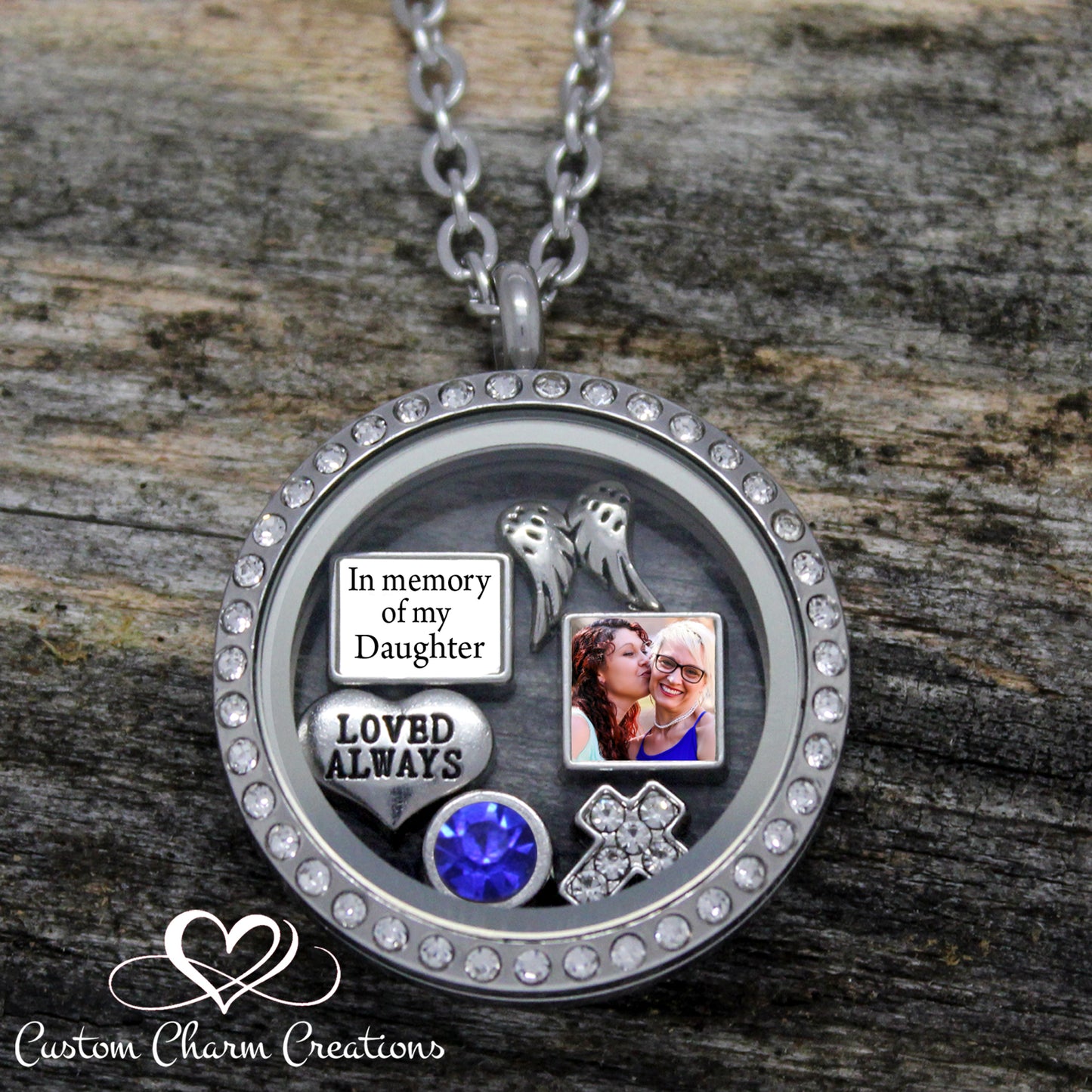 In Memory of my Daughter Personalized Memorial Floating Locket Charm Set