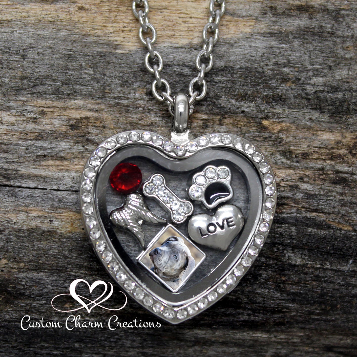 In Memory of my Dog Floating Locket Memorial Necklace with Personalized Charm
