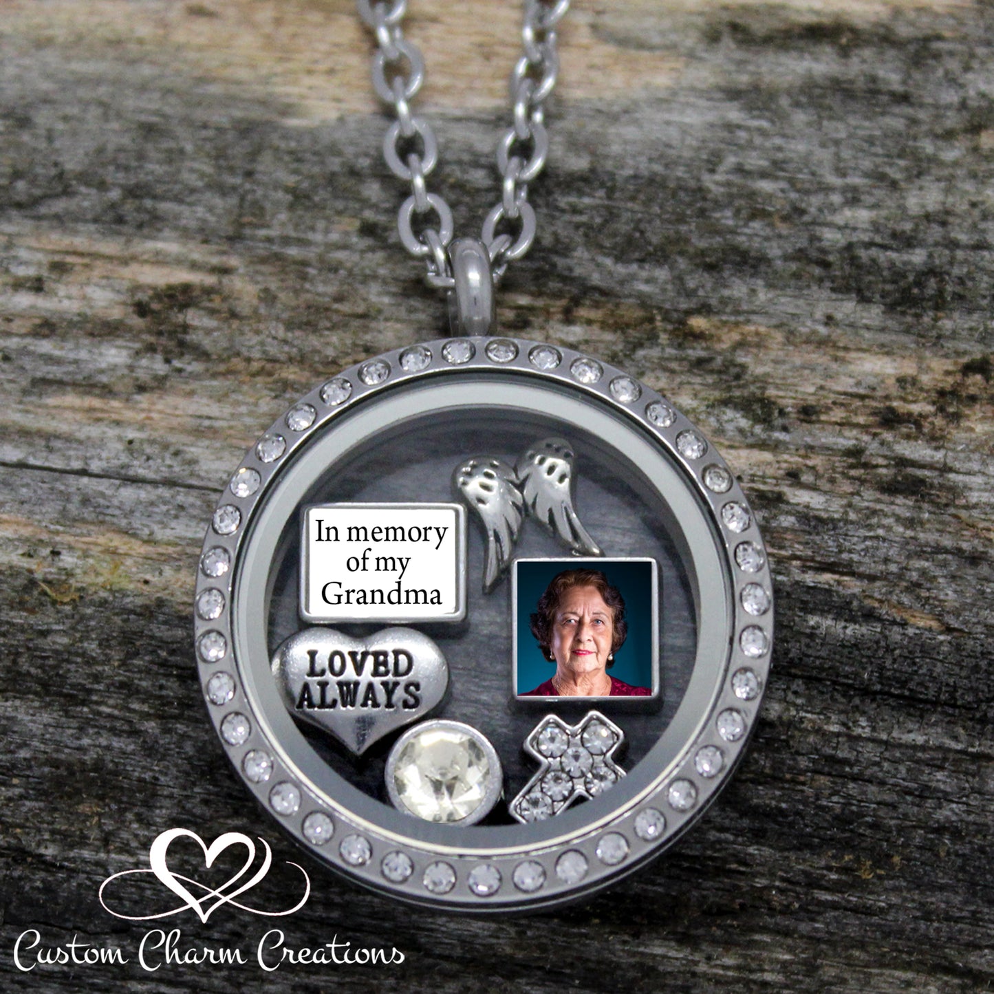 In Memory of my Grandma Floating Locket Necklace with Picture Charm