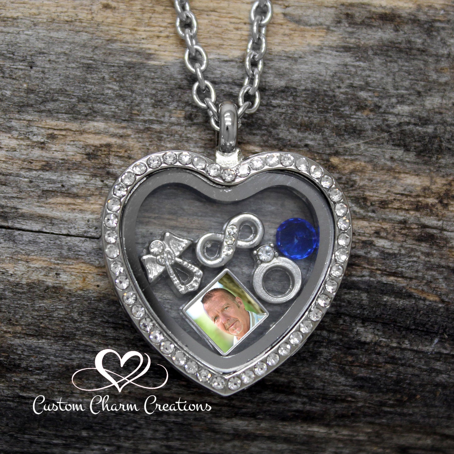In Memory of my Husband Floating Locket Memorial Necklace with Personalized Charm