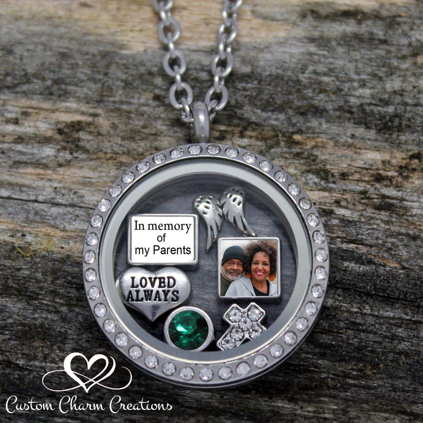 In memory of my Parents Memorial Locket Necklace with Charms