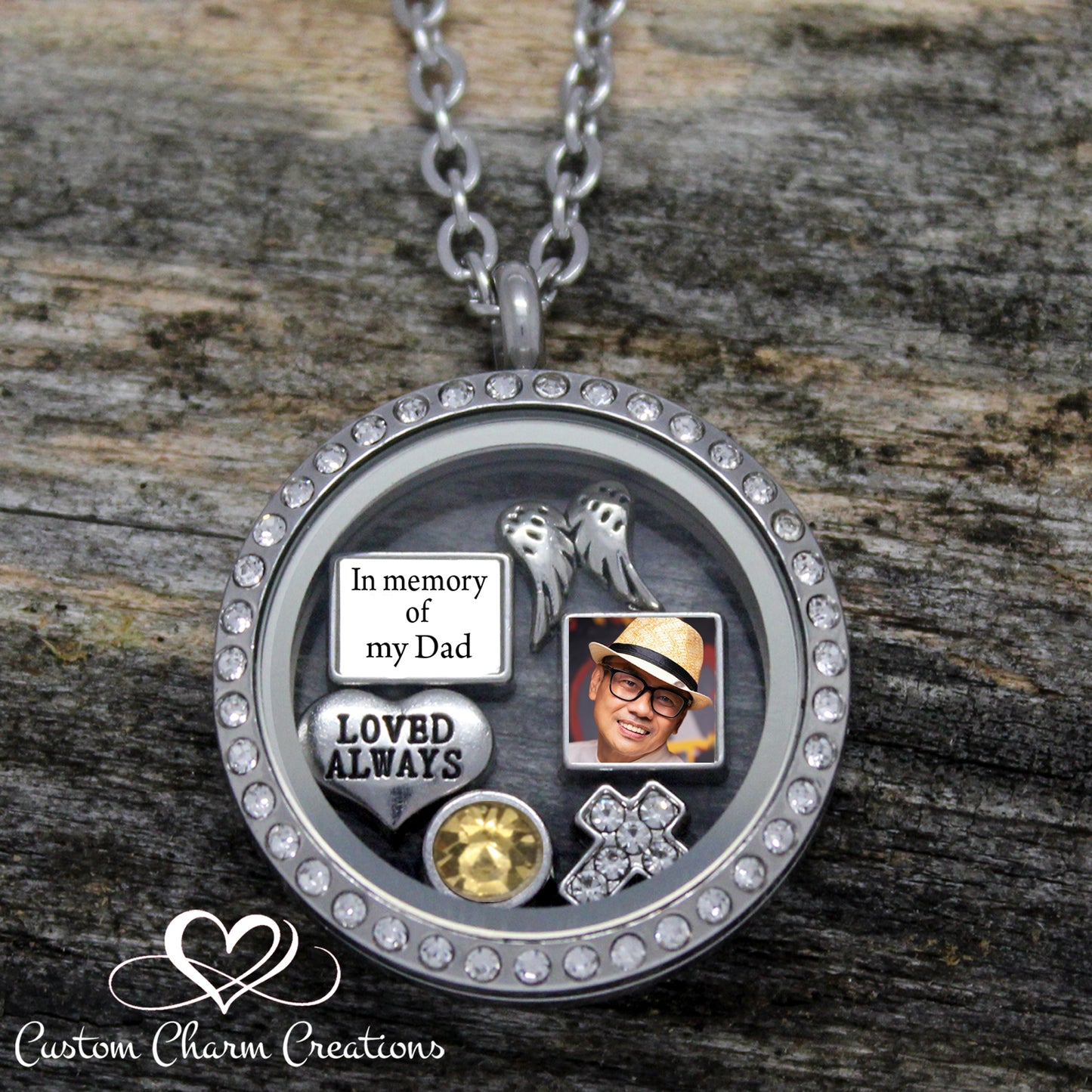 In Memory of my Dad Memorial Necklace Floating Locket with charms