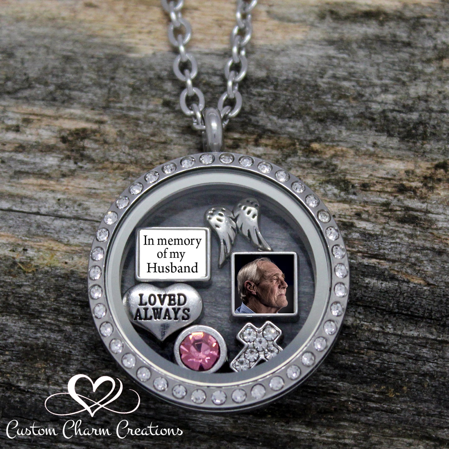 In Memory of my Husband Necklace and Charm Set with Personalized Picture Charm