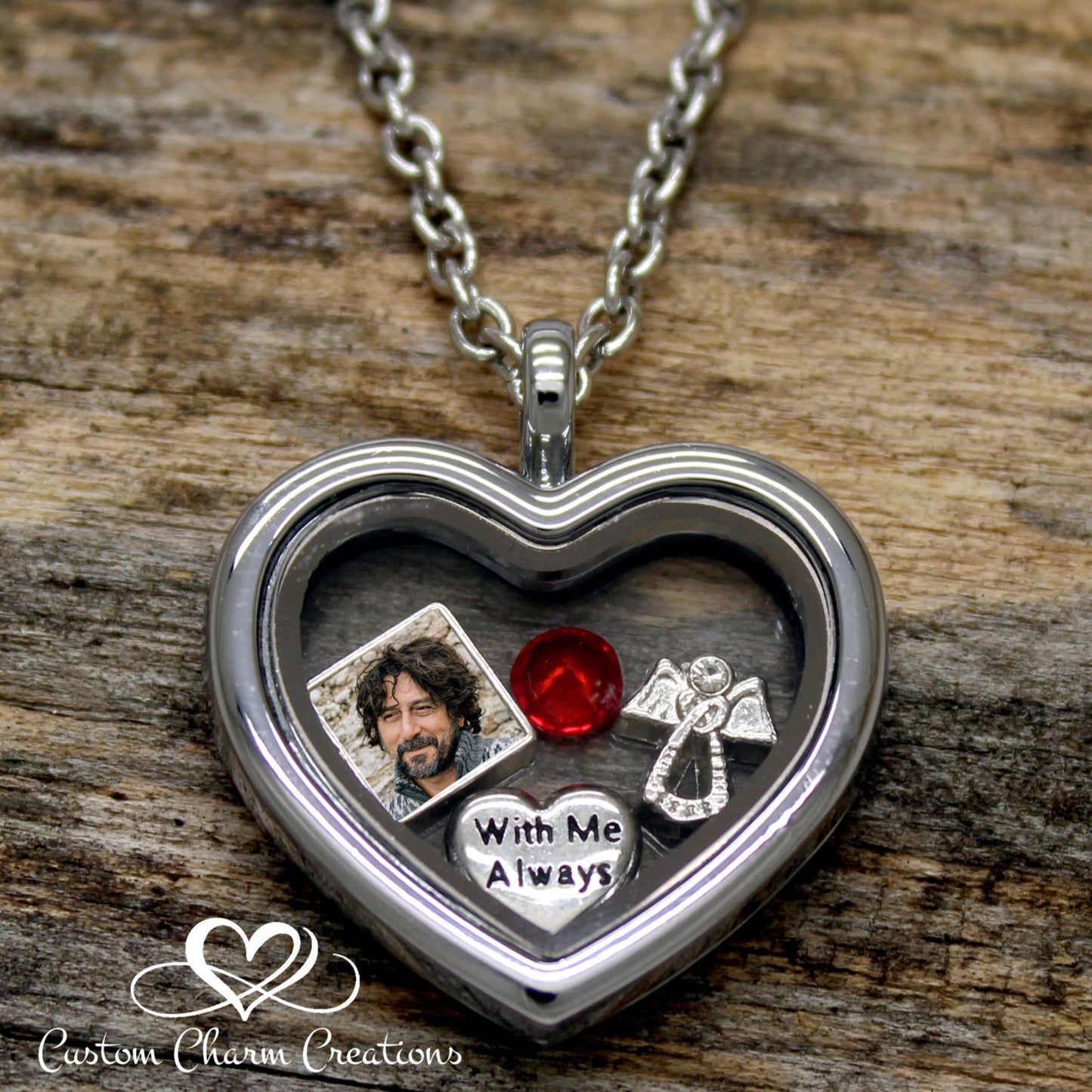 Heart Memorial Floating Locket Necklace Personalized with Photo Sympathy Gift