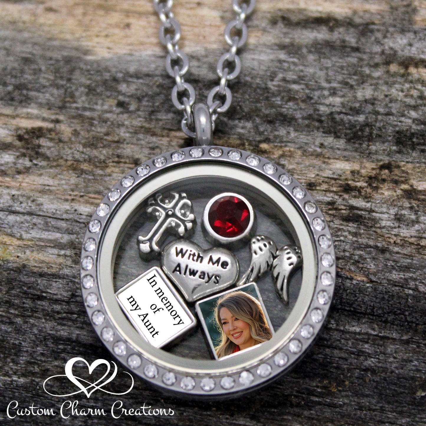 In Memory of my Aunt Memorial Necklace Floating Locket with Charms