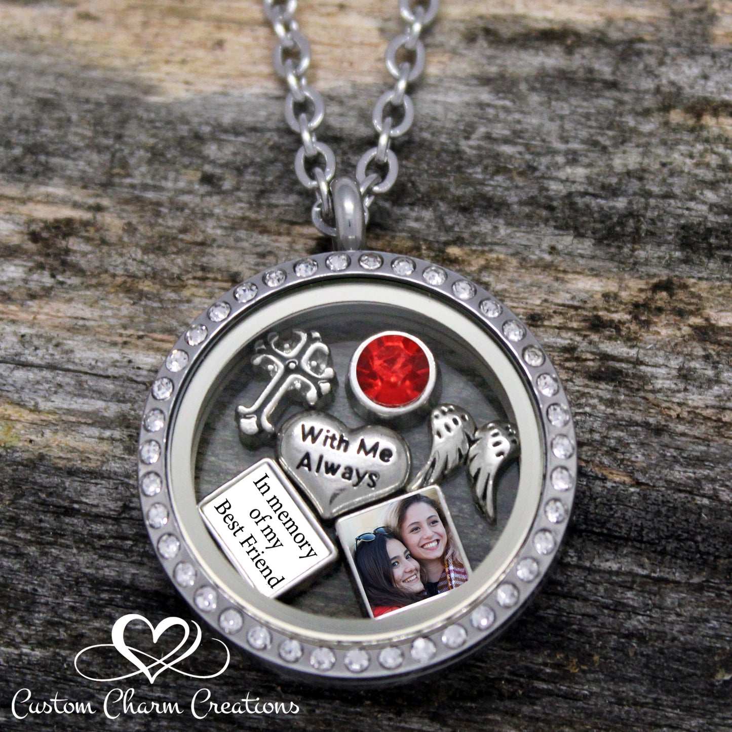 In Memory of my Best Friend Floating Locket Memorial Necklace and Charm Set