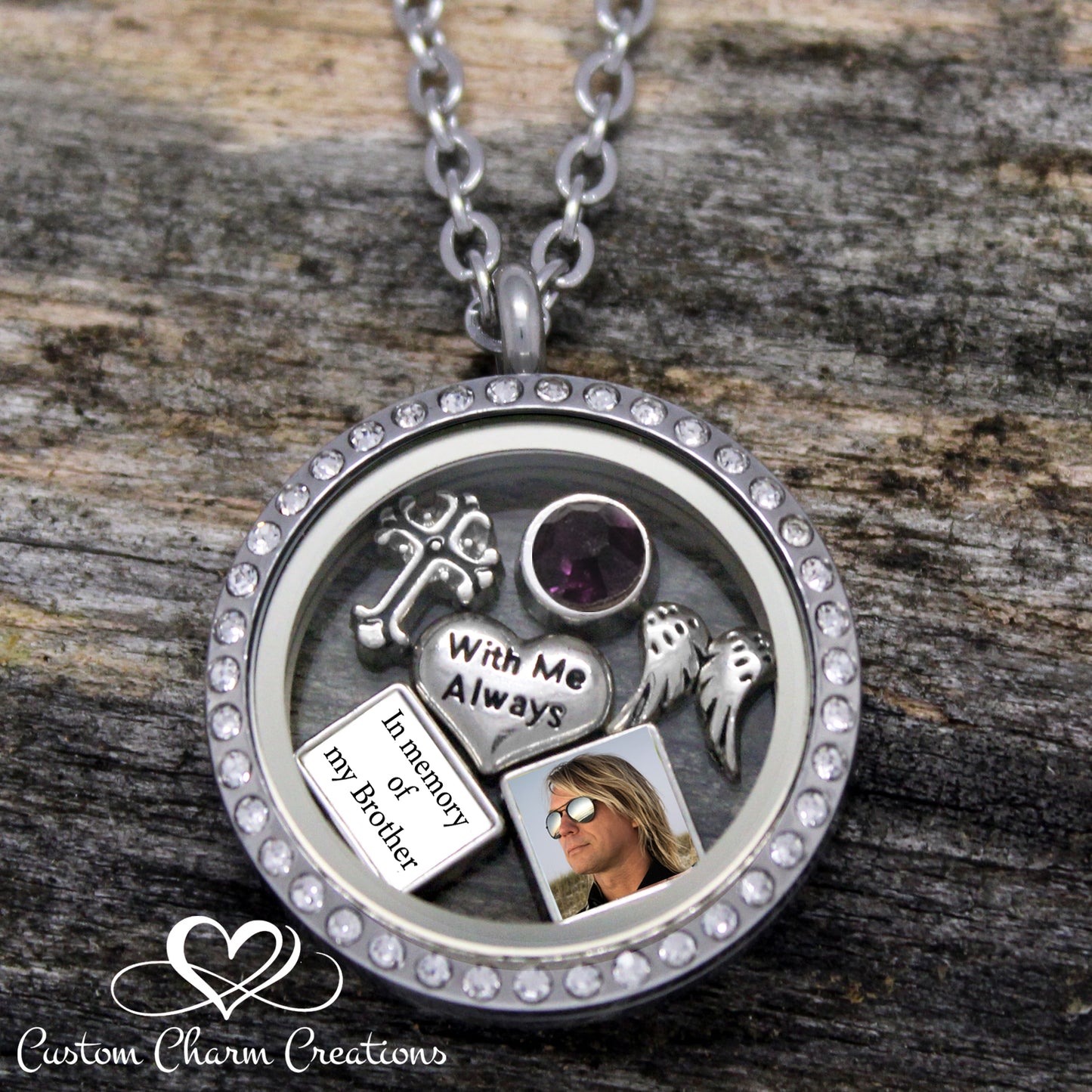 Memorial Locket, Loss of Brother, Personalized with picture charm, Remembrance necklace, sympathy gift