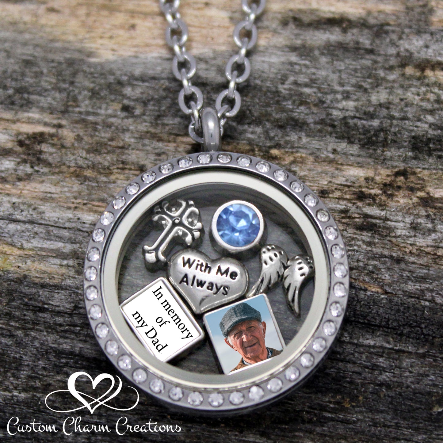 Memorial Locket, In Memory of my Dad, Personalized Sympathy Gift with Picture Charm