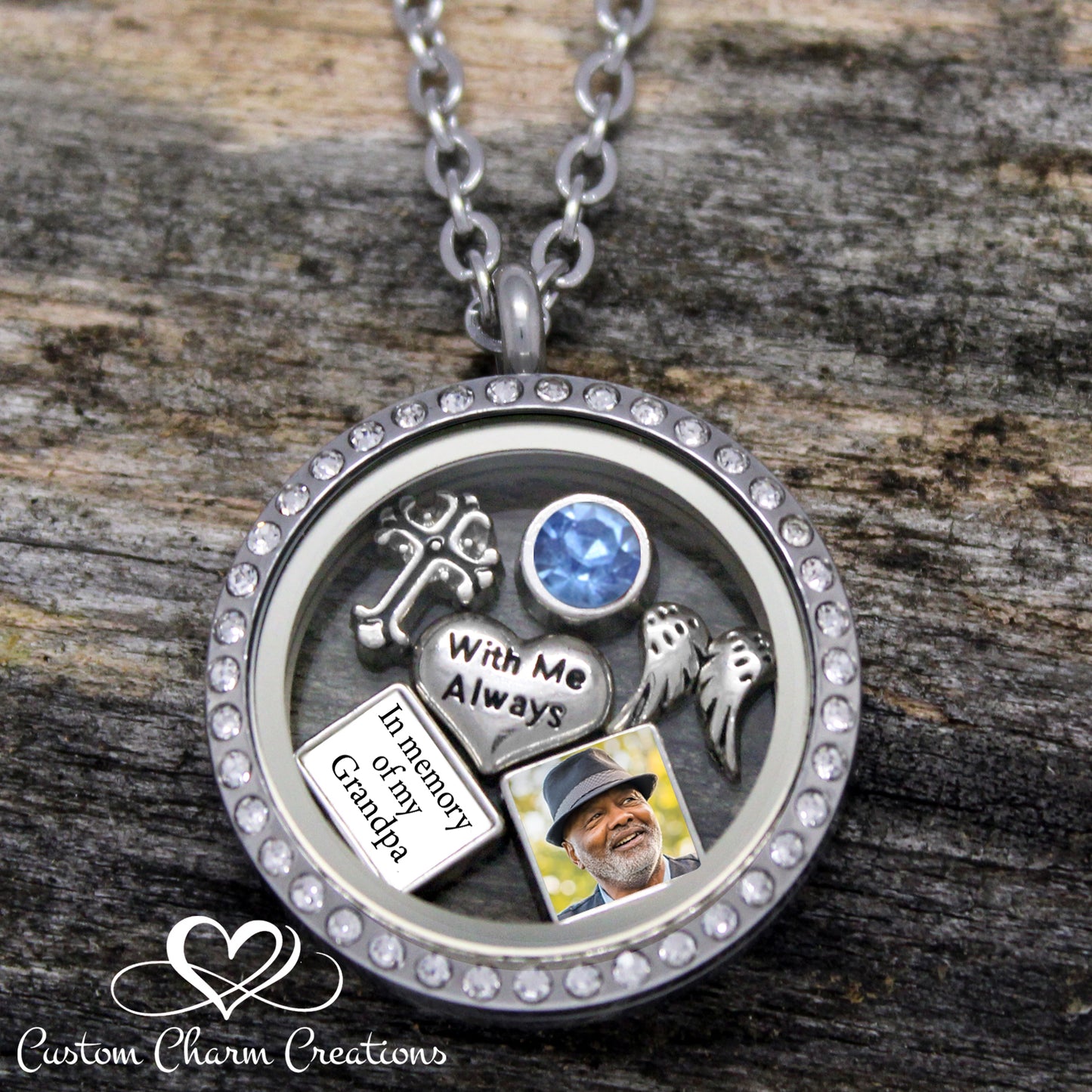 With Me Always | In Memory of my Grandpa | Stainless Steel Memorial Locket and Charm Set
