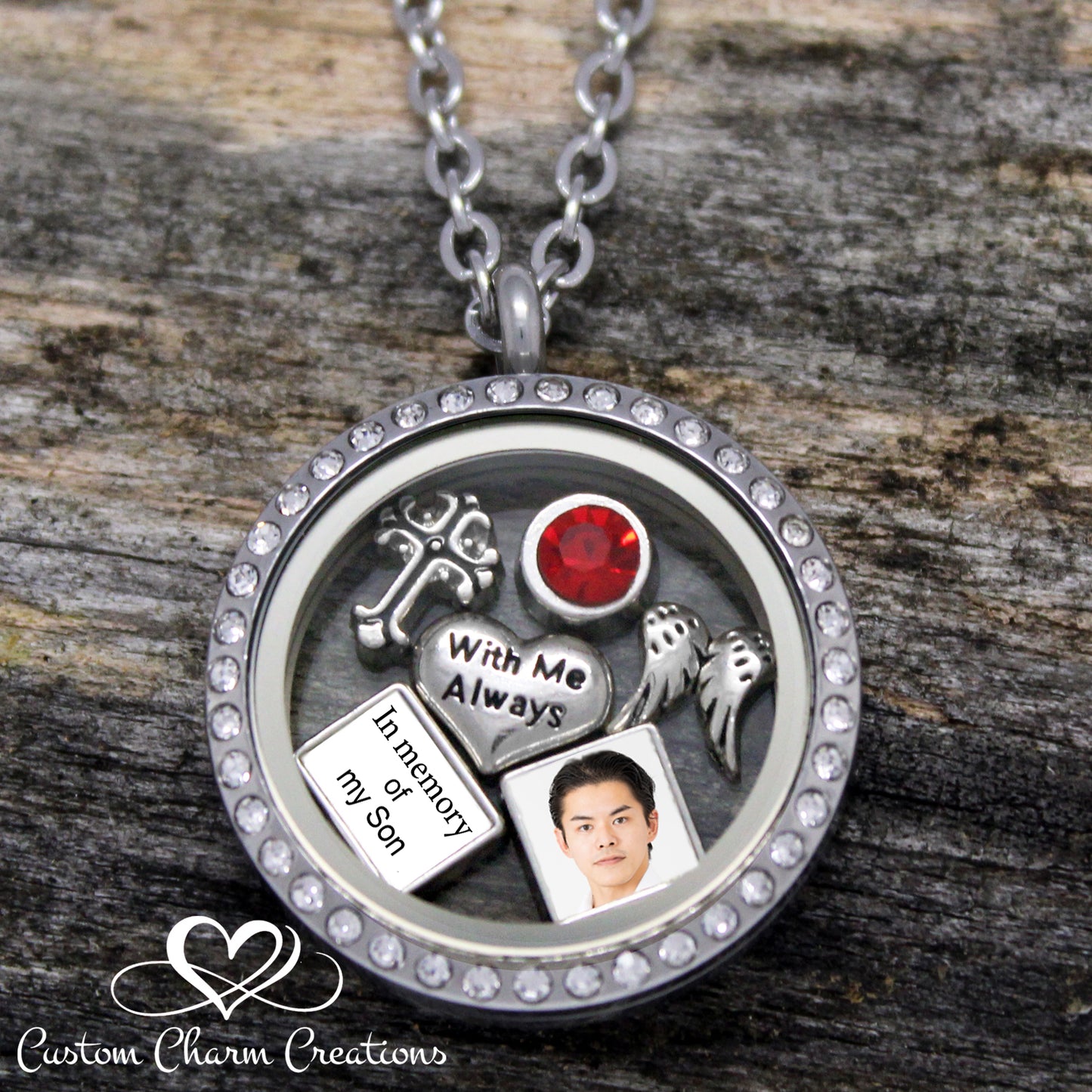 Sympathy Gift, Memorial Locket, Personalized with Picture Charm, birthstone