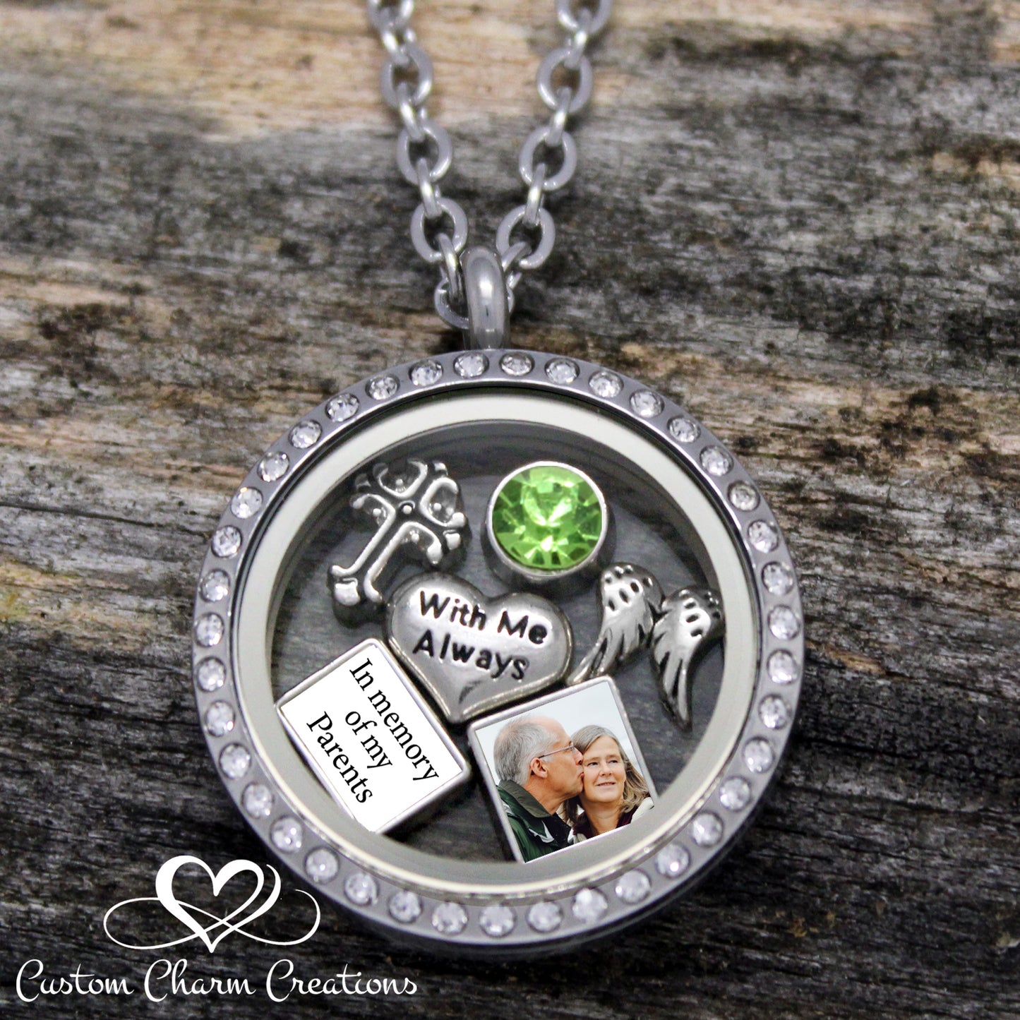Remembrance Necklace, In memory of my Parents, Floating Locket Charm Set with personalized picture charm