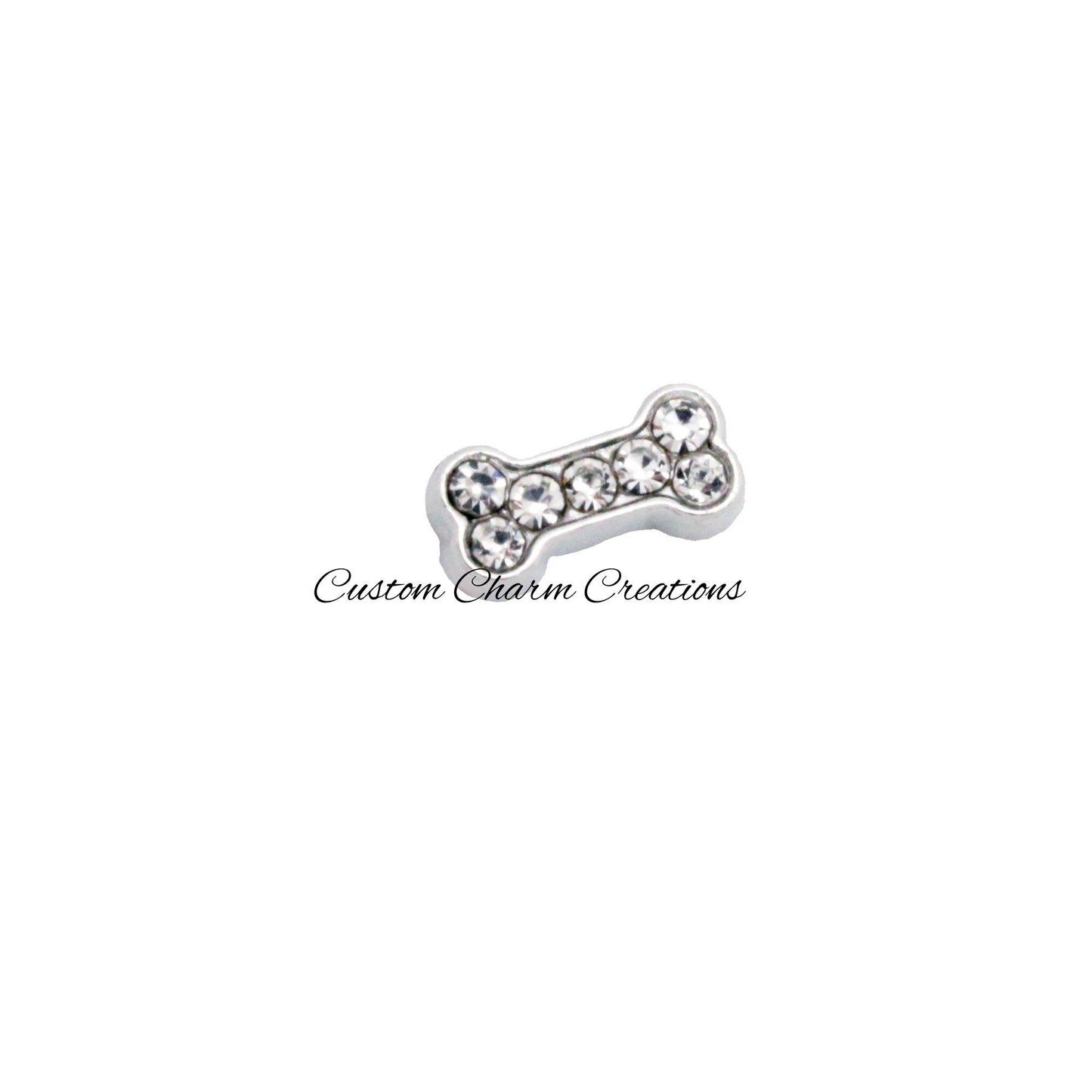 Dog Bone with Crystal Rhinestones Floating Locket Charm - Custom Charm Creations