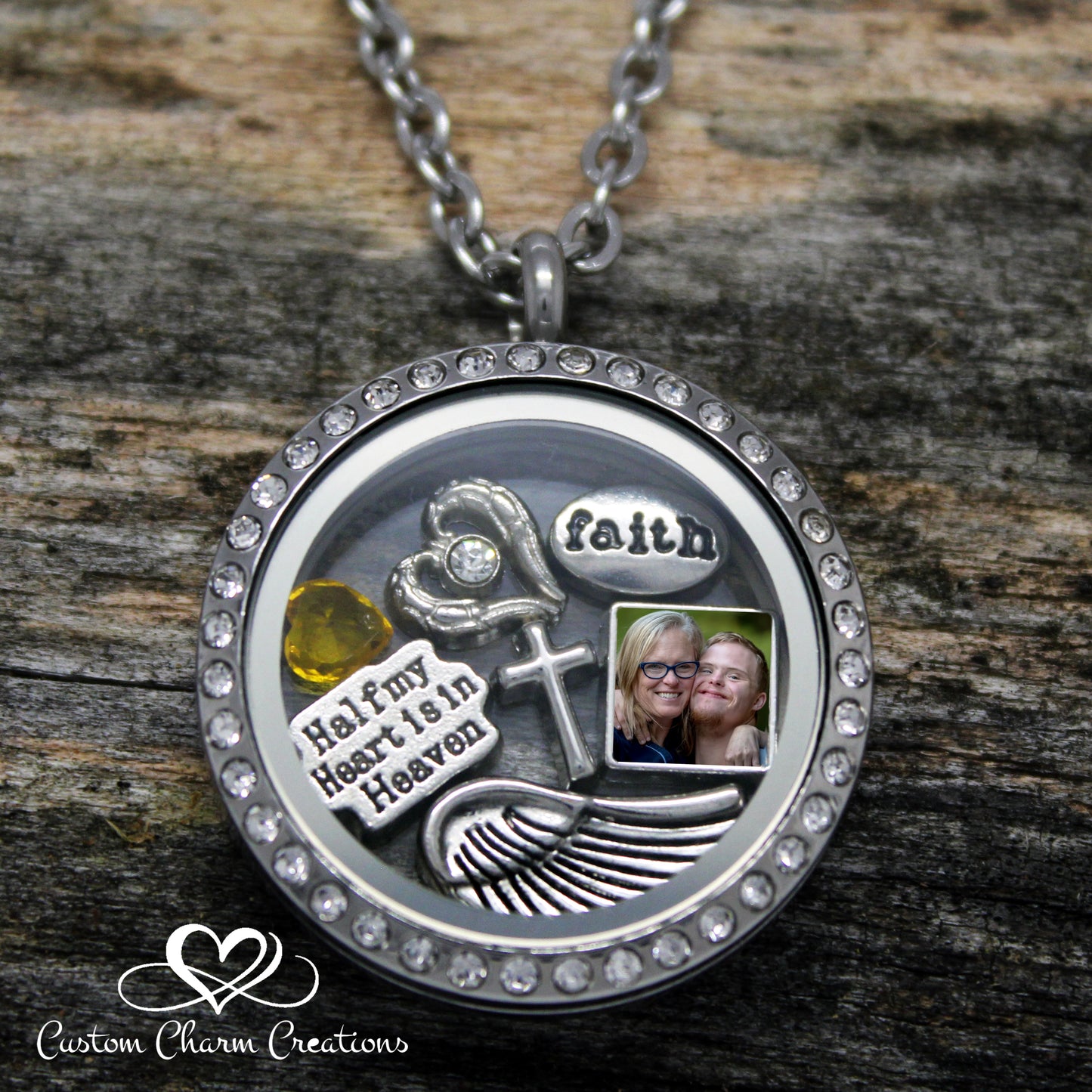 Half my Heart is in Heaven Memorial Floating Locket & Charm Set
