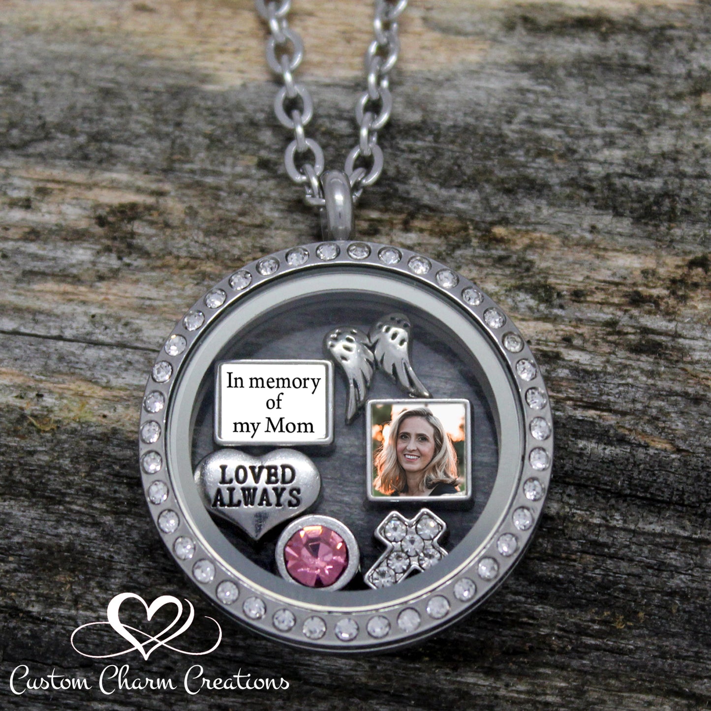 Loved Always Memorial Floating Locket and Charm Set