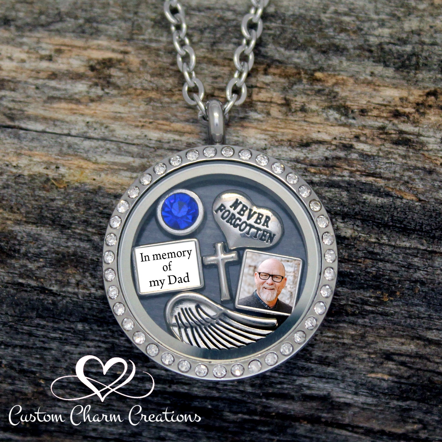 Never Forgotten | In Memory of my Dad| Stainless Steel Memorial Floating Locket & Charm Set