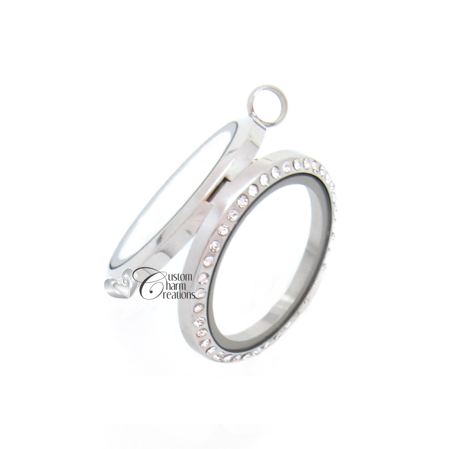 Large 30mm Magnetic Stainless Steel Floating Locket with Crystals - Custom Charm Creations