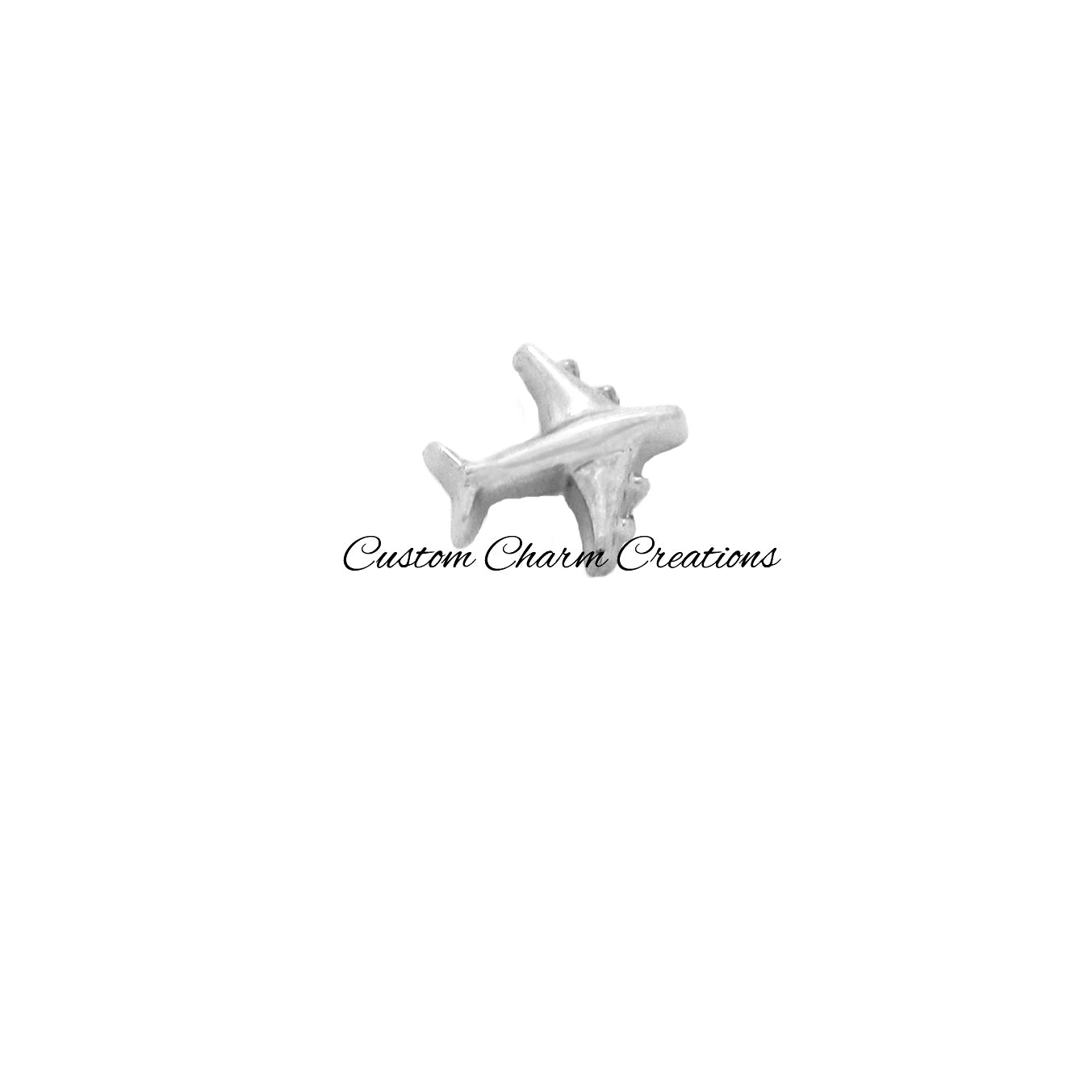 Silver Airplane Floating Locket Charm