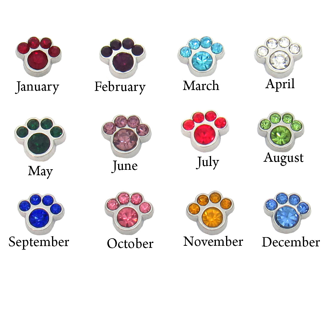 Paw Print Birthstone Floating Locket Charm