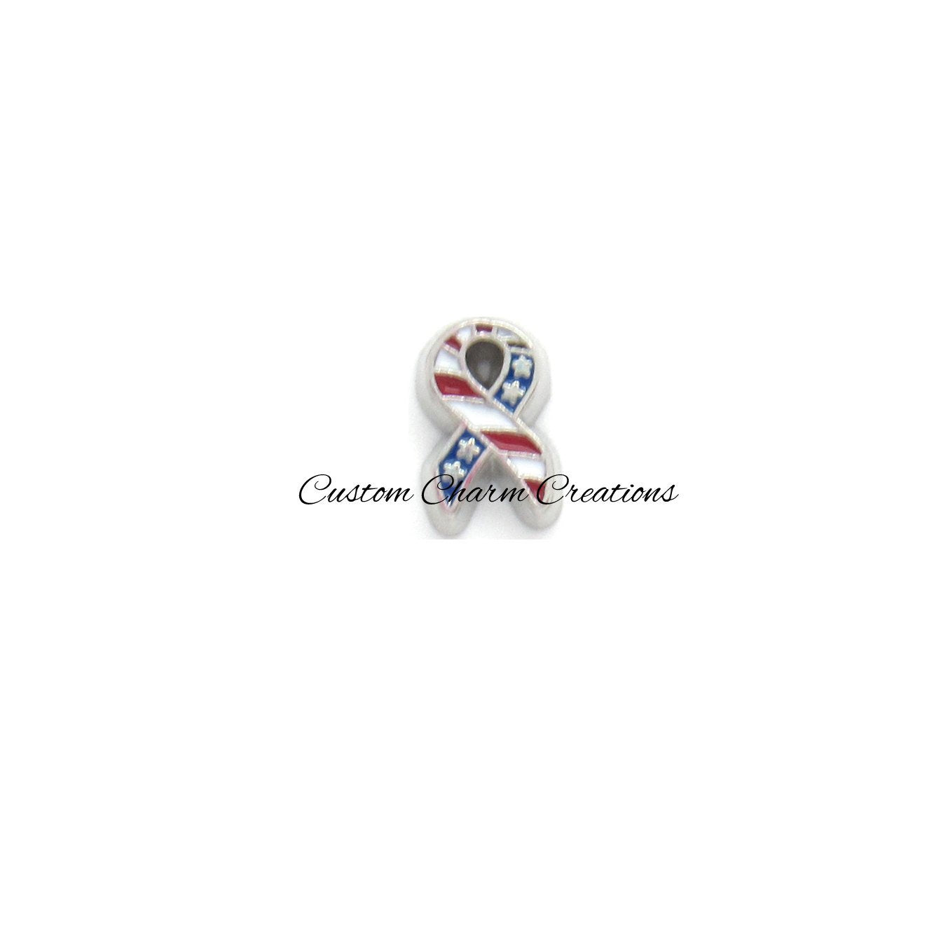 USA Ribbon • Floating Locket Charm • Stars and Stripes • United States Military • Memory Charm - MIL18 - Custom Charm Creations
