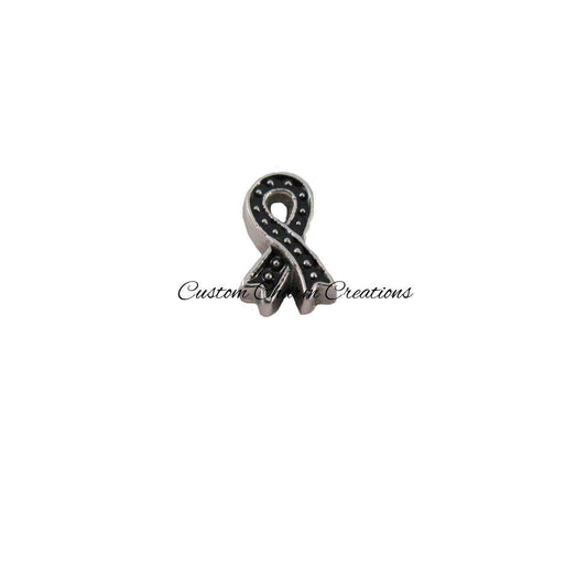 Black Awareness Ribbon Floating Locket Charm - Custom Charm Creations