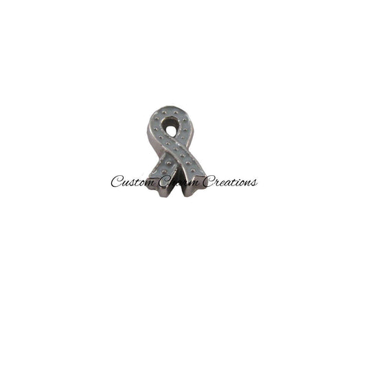 Gray Awareness Ribbon Floating Locket Charm - Custom Charm Creations