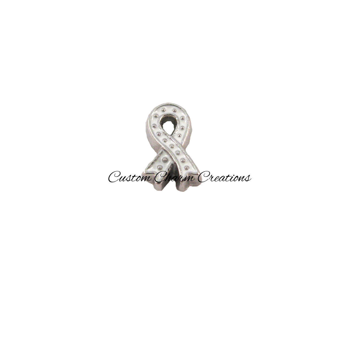 White Ribbon Floating Locket Charm - Custom Charm Creations