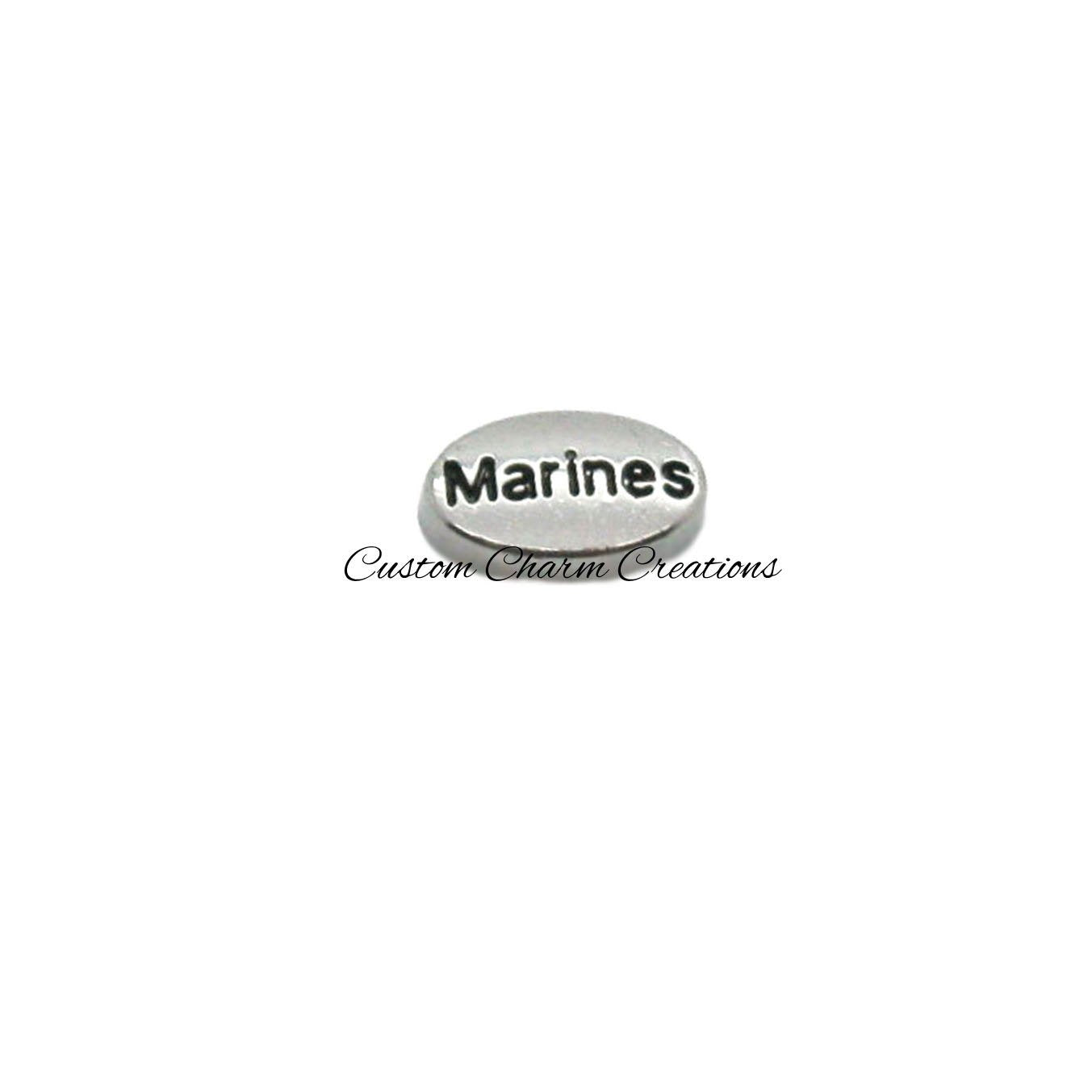 Floating Locket Charm • Marines Silver Oval • Military • Memory Charm - MIL02 - Custom Charm Creations
