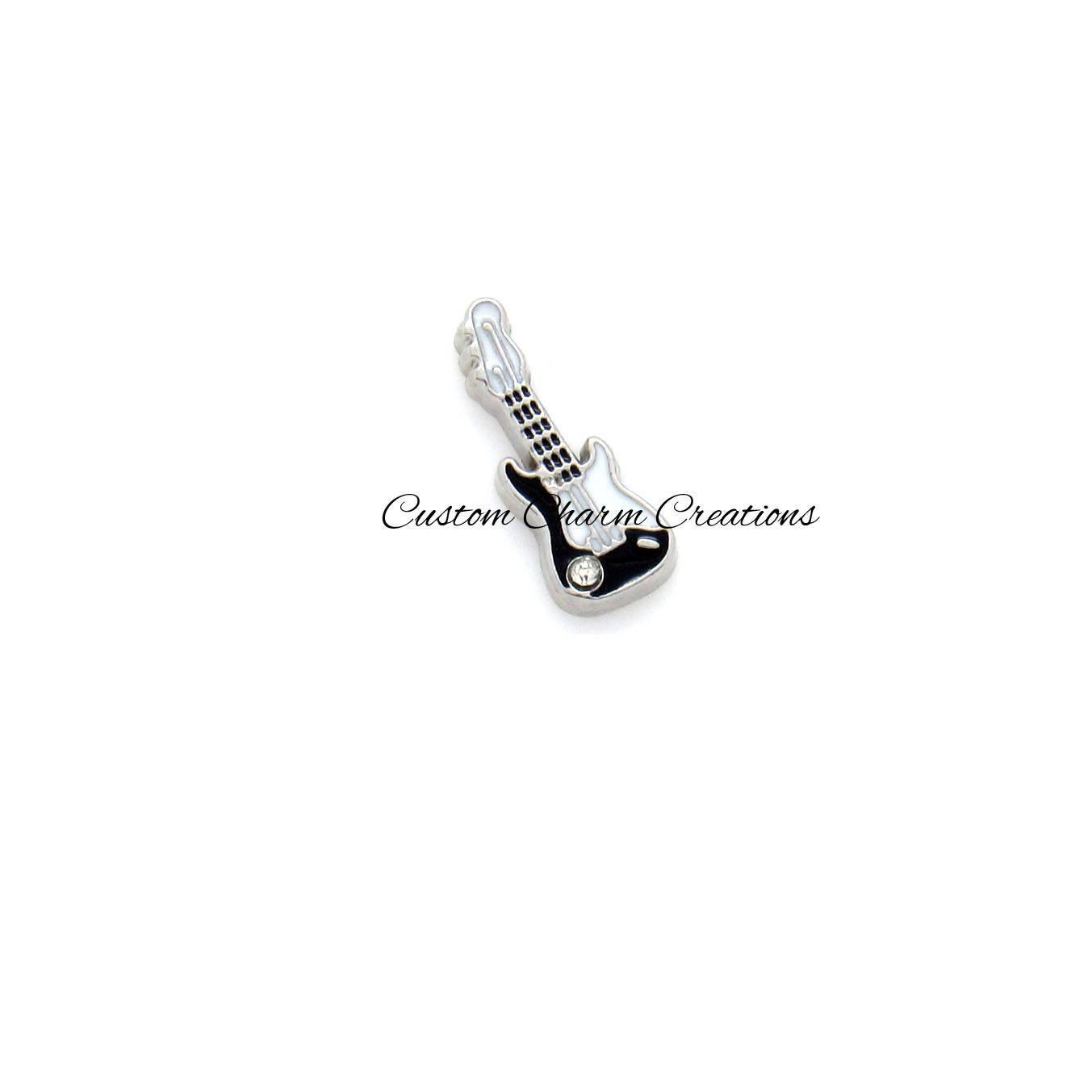 Black Guitar Floating Locket Charm - Custom Charm Creations