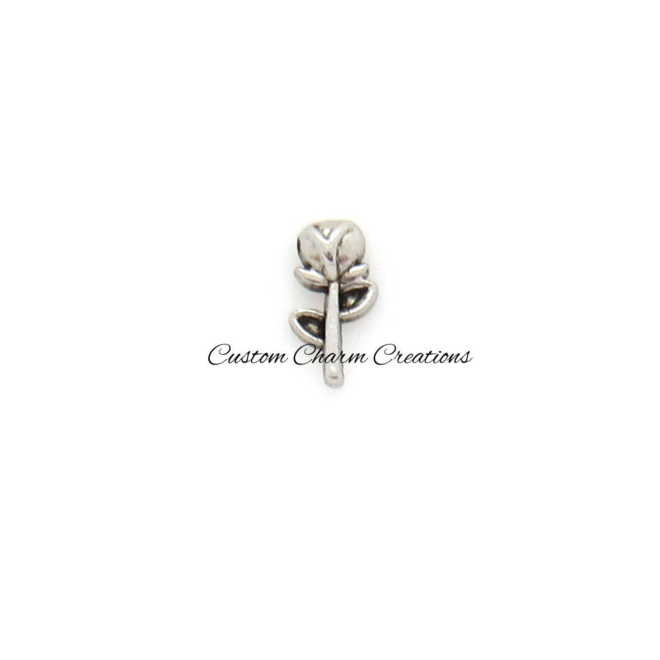Floating Locket Charm • Silver Rose • Flower • Memory Charm - TRA10 - Custom Charm Creations