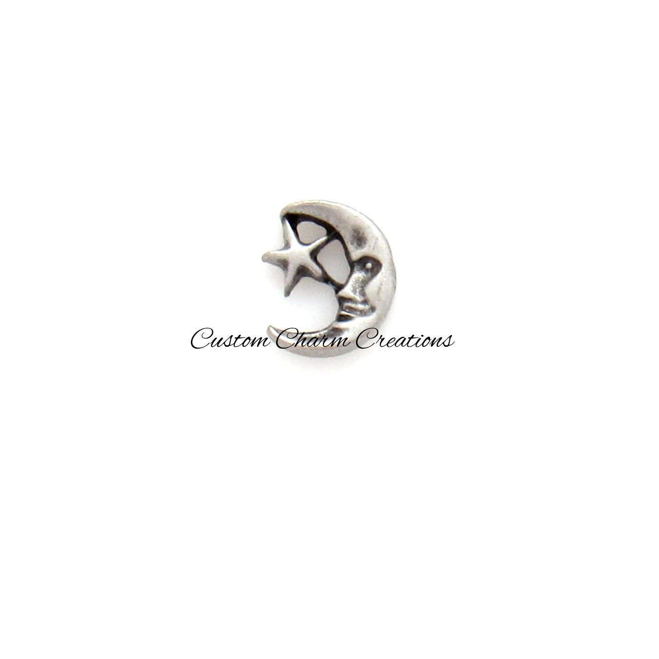 Silver Moon and Star Floating Locket Charm • Celestial ~ TRA12 - Custom Charm Creations