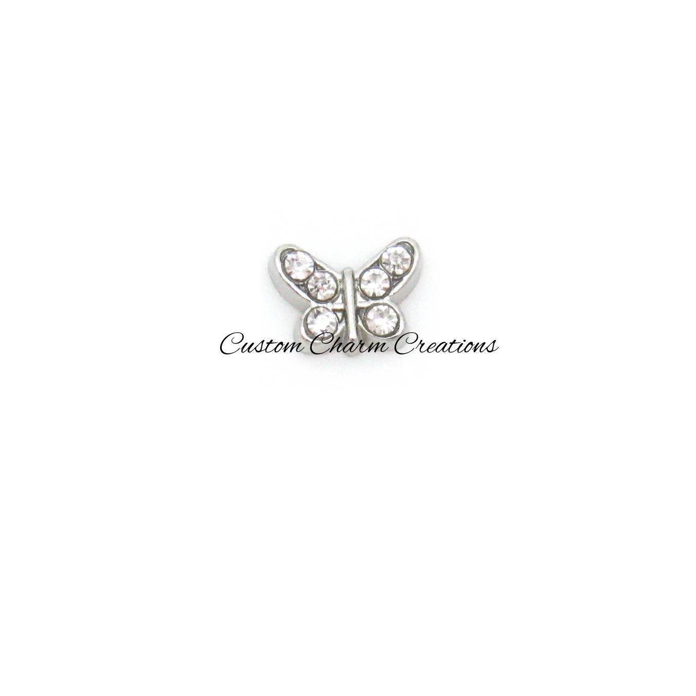 Butterfly with Crystal Rhinestones Floating Locket Charm - Custom Charm Creations