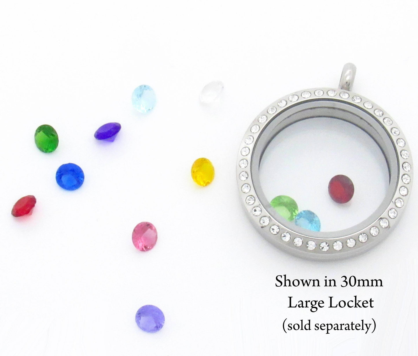 5mm Round Birthstone Floating Locket Charm - Choose Month - Custom Charm Creations