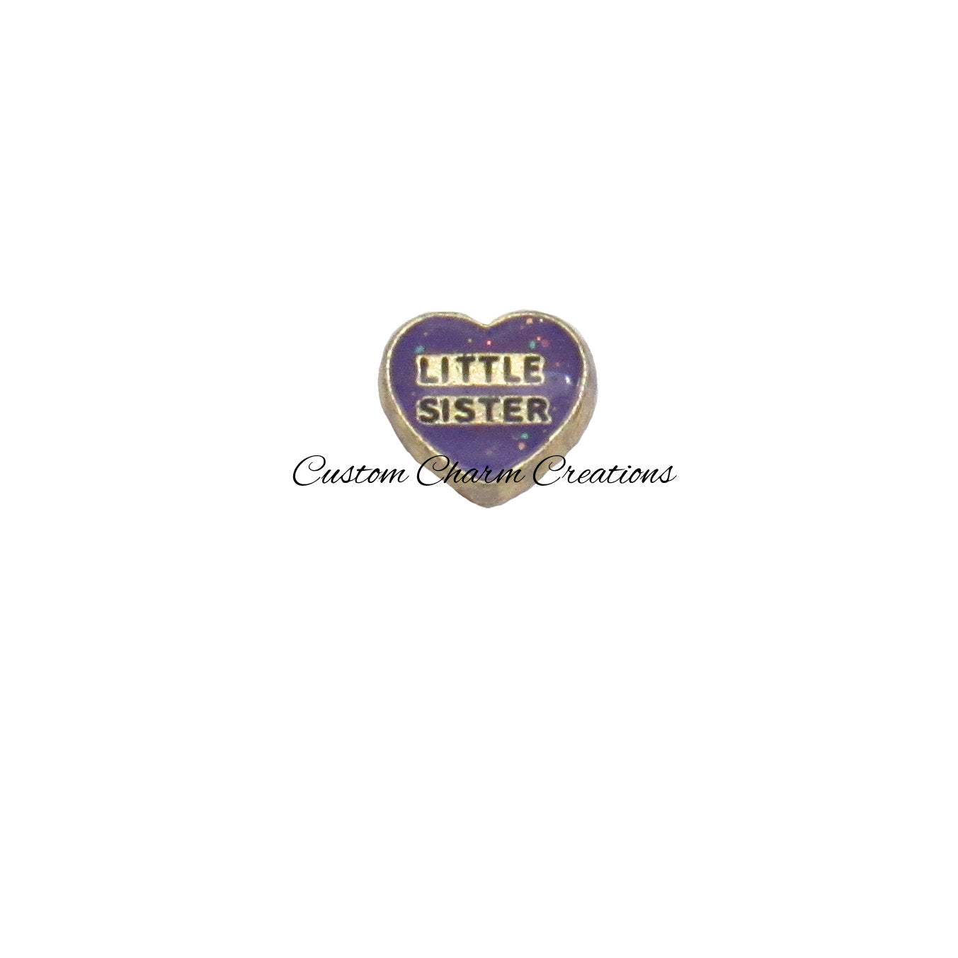 Little Sister Purple Heart Floating Locket Charm - Custom Charm Creations
