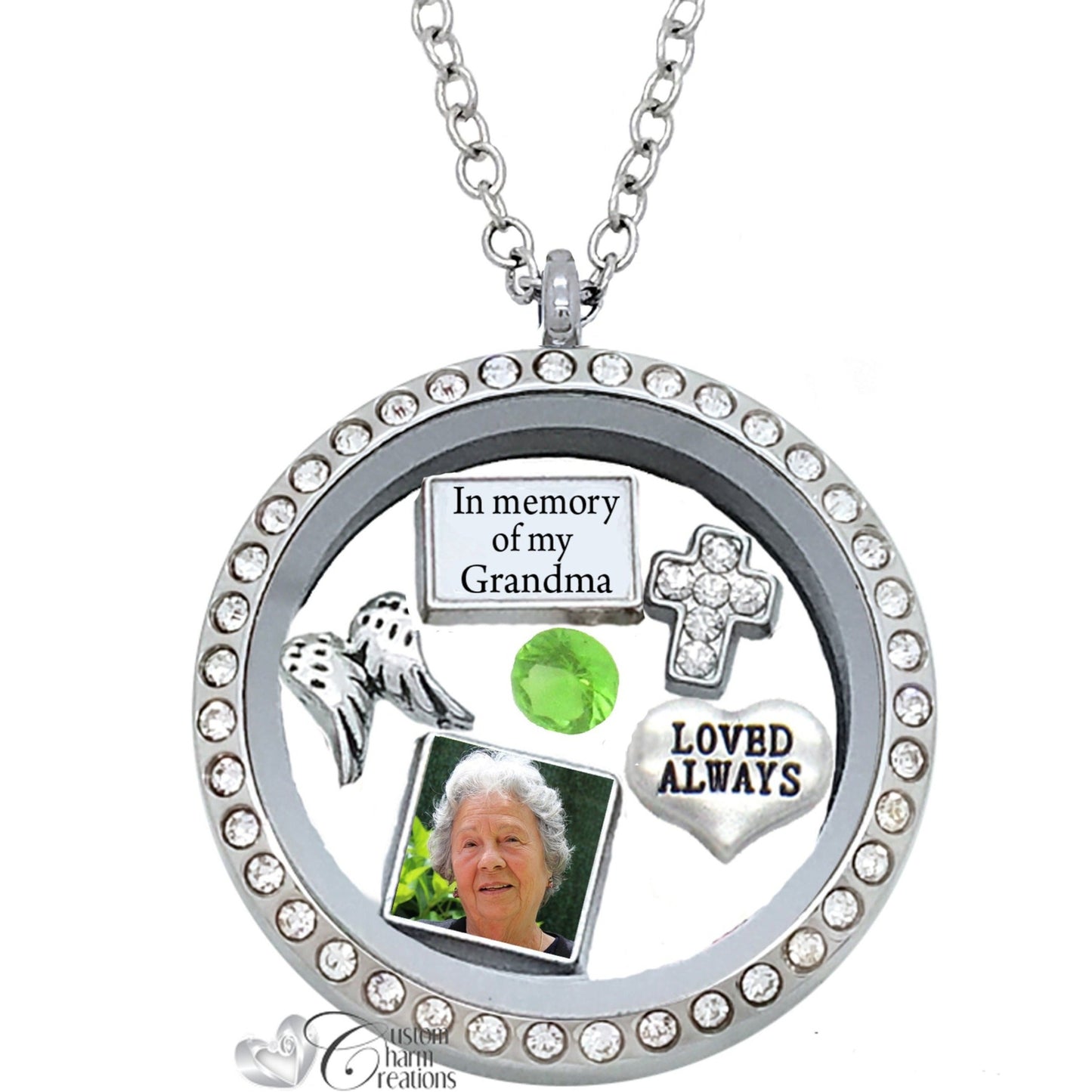 In Memory of My Grandma Memorial Floating Locket Set - Custom Charm Creations
