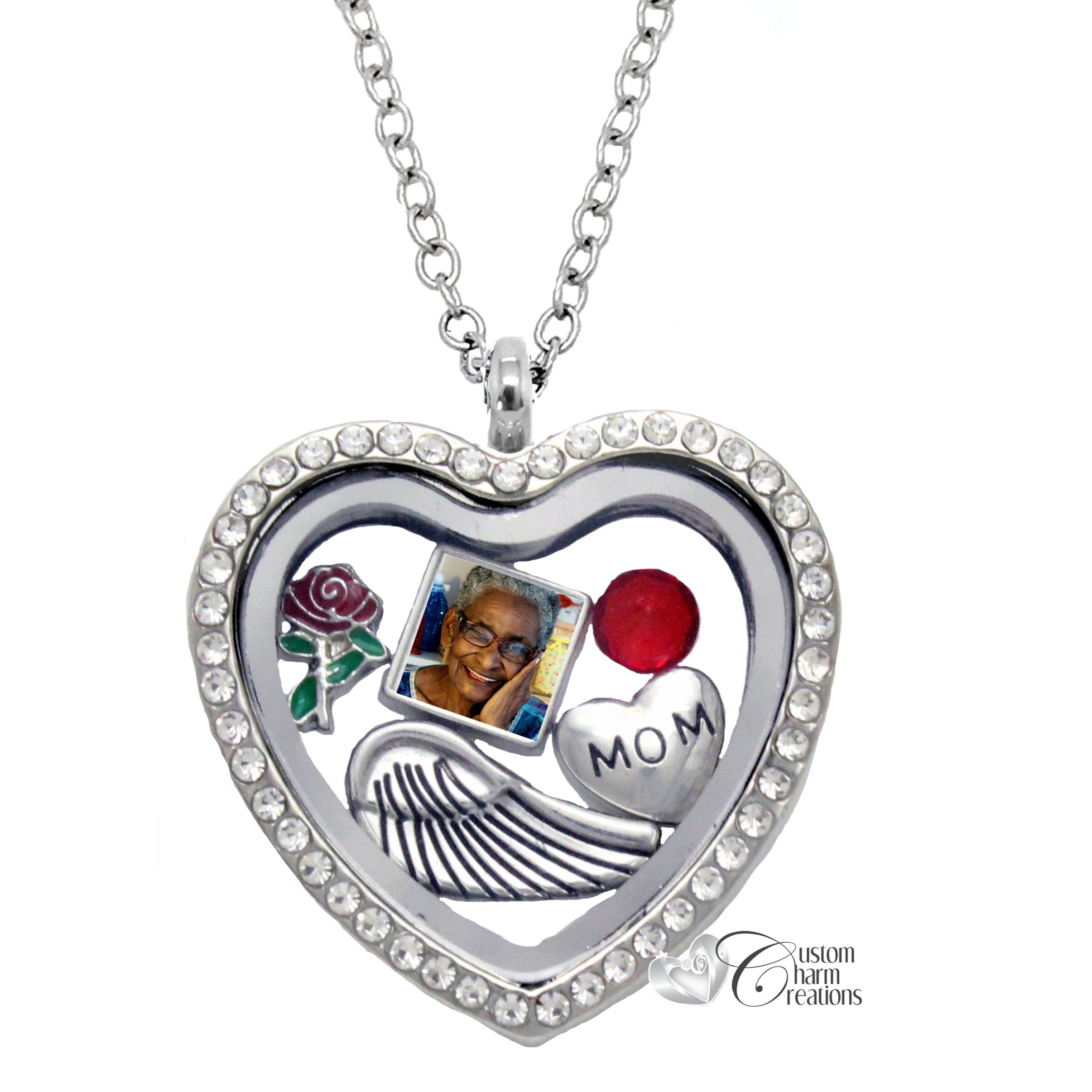 In Memory of my Mom Heart Locket Necklace Custom Charm Creations