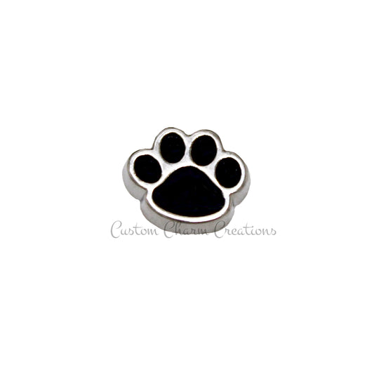 Black Paw Print Floating Locket Charm – A Symbol of Love for Your Furry Friend