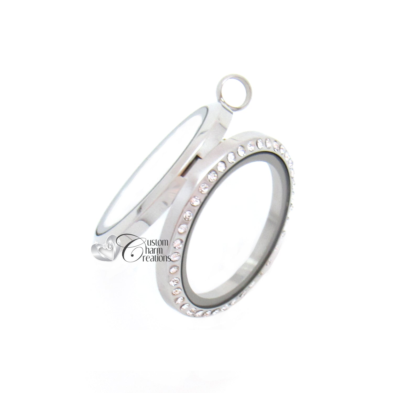 Magnetic floating locket - open to show how it opens
