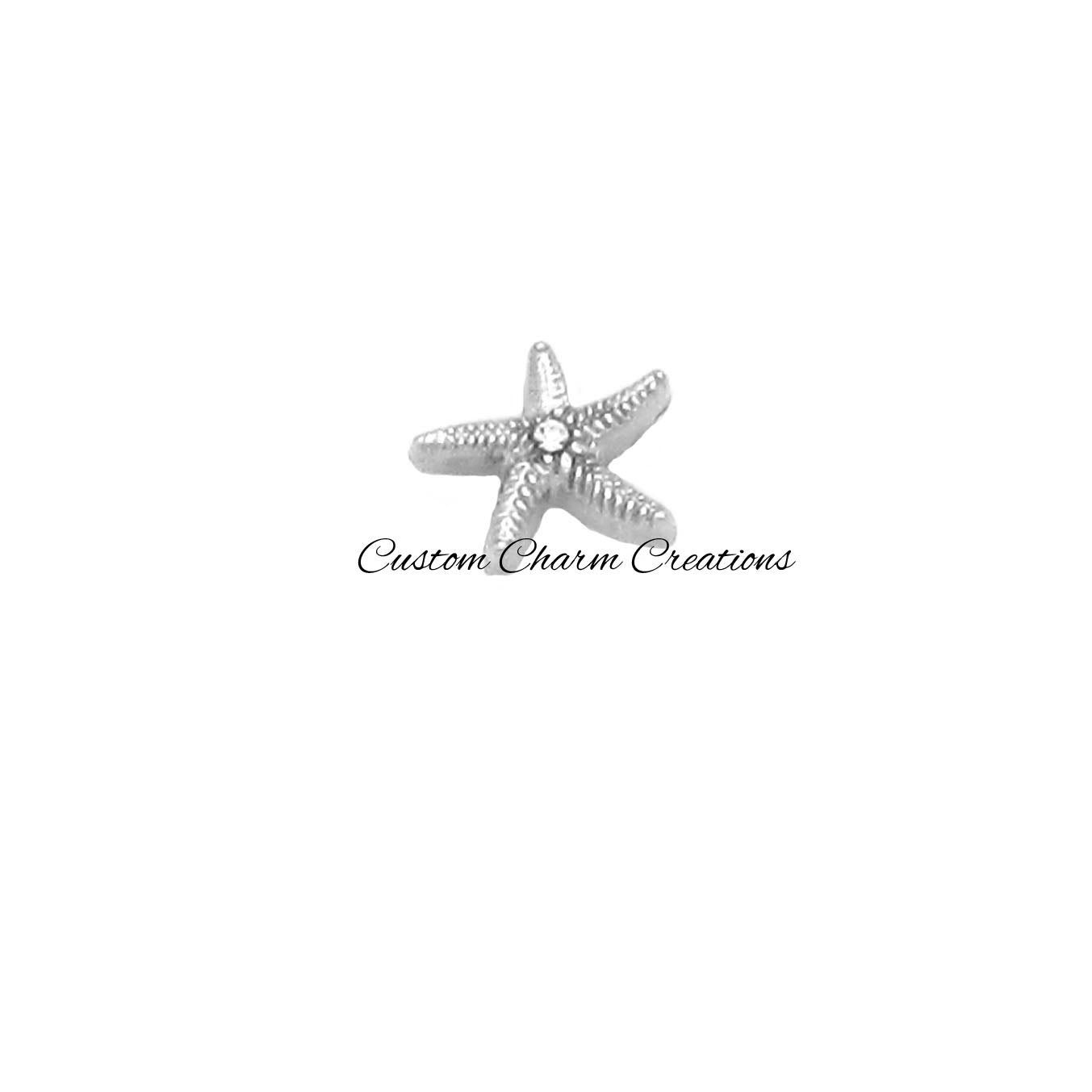 Silver Starfish with Crystal Rhinestone Floating Locket Charm - Custom Charm Creations