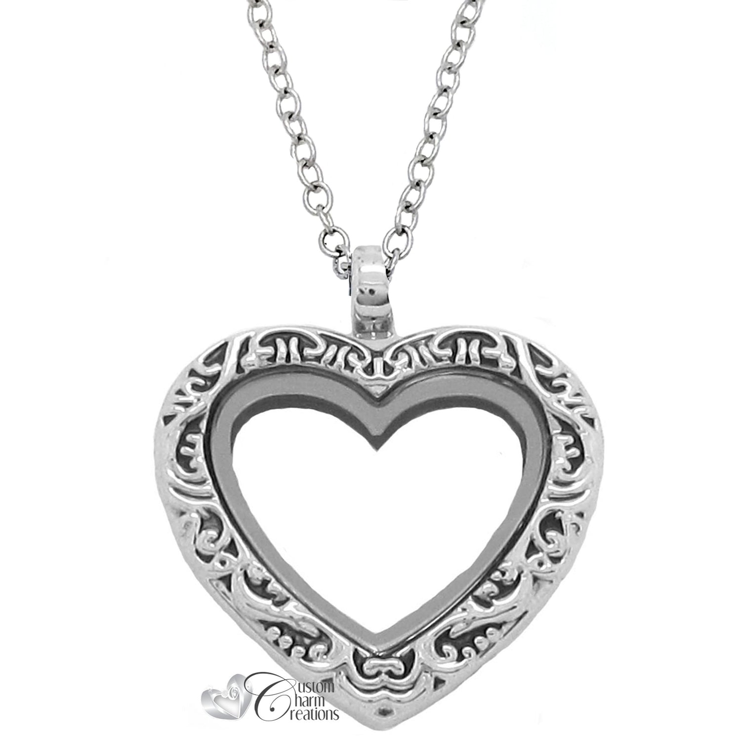 Vintage Filigree Heart Floating Locket Necklace - Custom Charm Creations