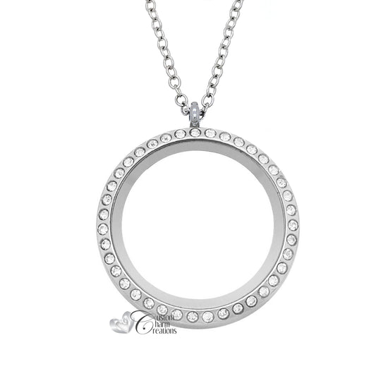 Large 30mm Magnetic Stainless Steel Floating Locket with Crystals