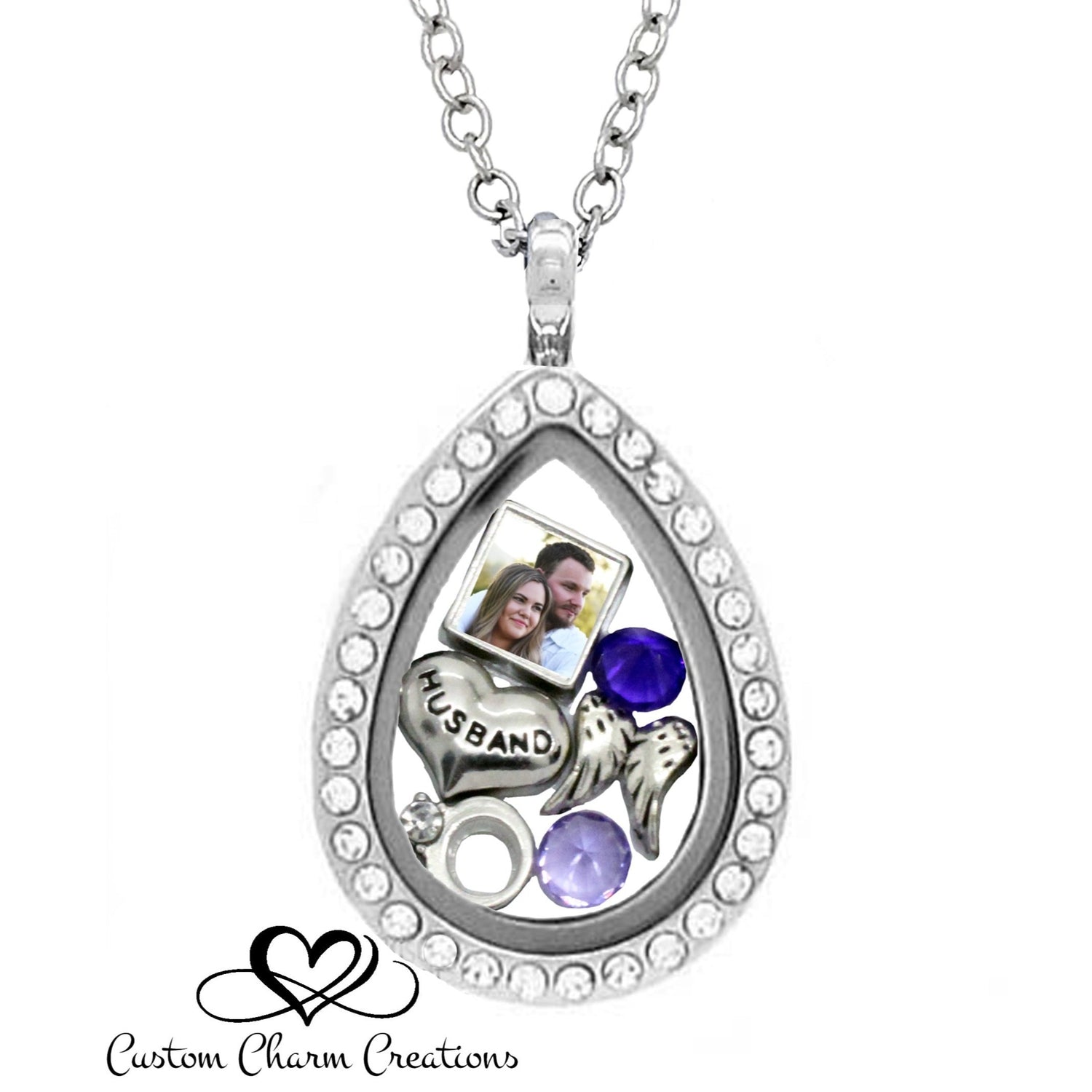 In memory of my Husband Tear Drop Locket Memorial Necklace Sympathy Gift