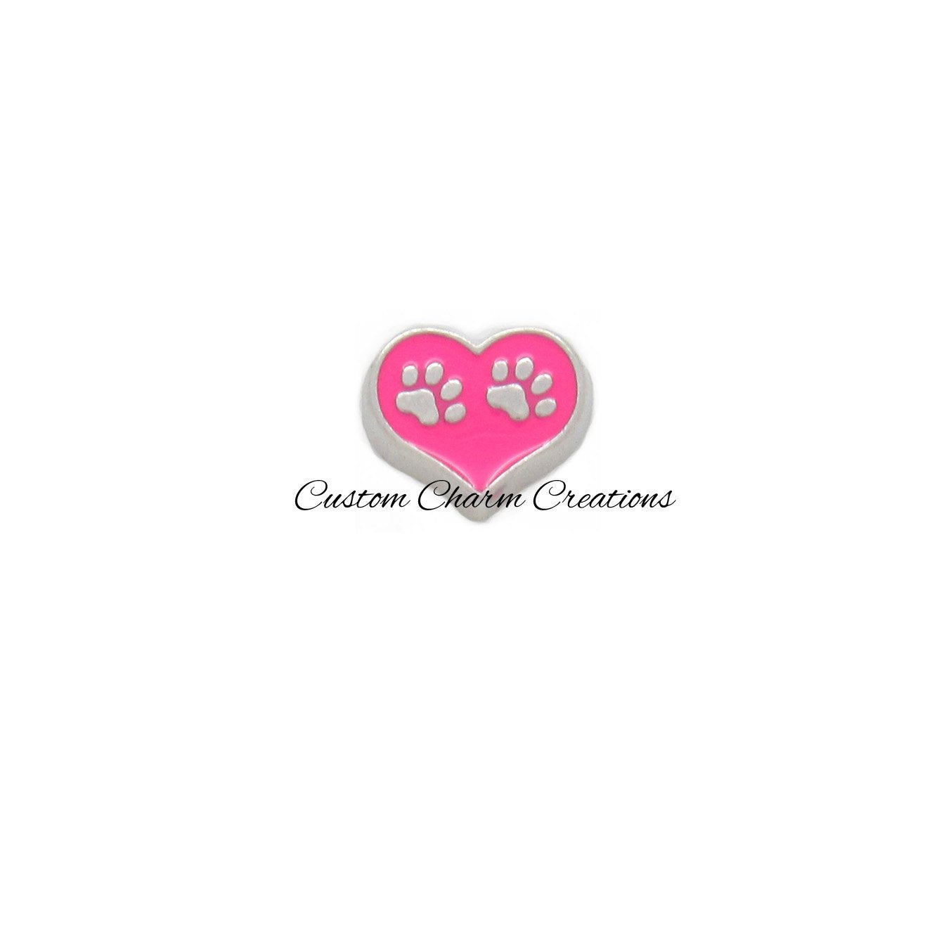 Pink Heart with Paw Prints Floating Locket Charm - Custom Charm Creations
