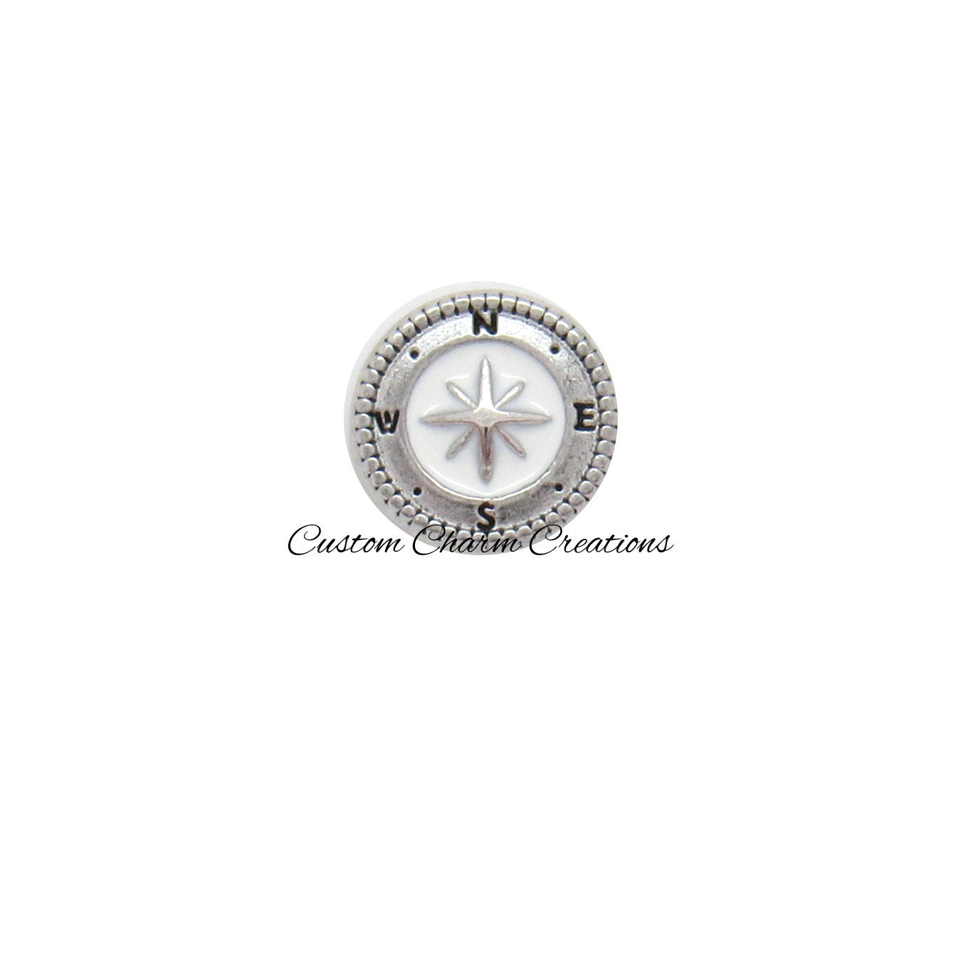Floating Locket Charm • Silver Compass • Travel • Memory Charm - TRA18 - Custom Charm Creations