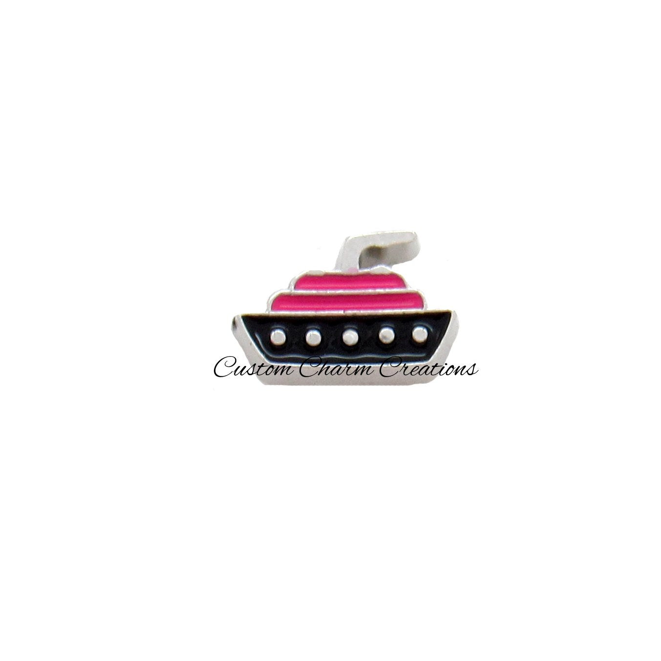 Floating Locket Charm • Pink Cruise Ship • Travel Memory Charm - TRA02 - Custom Charm Creations