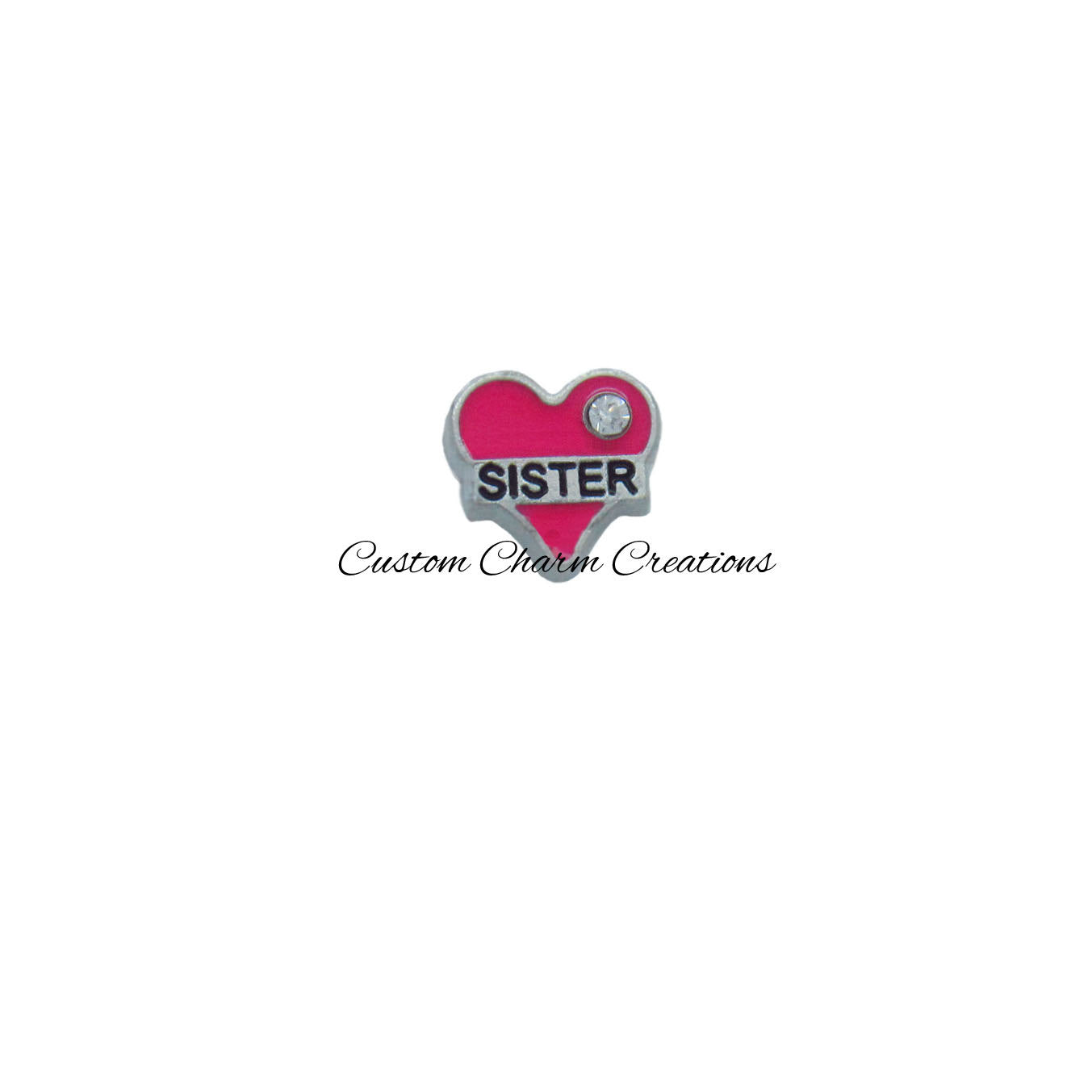 Sister Pink Heart Floating Locket Charm - Custom Charm Creations