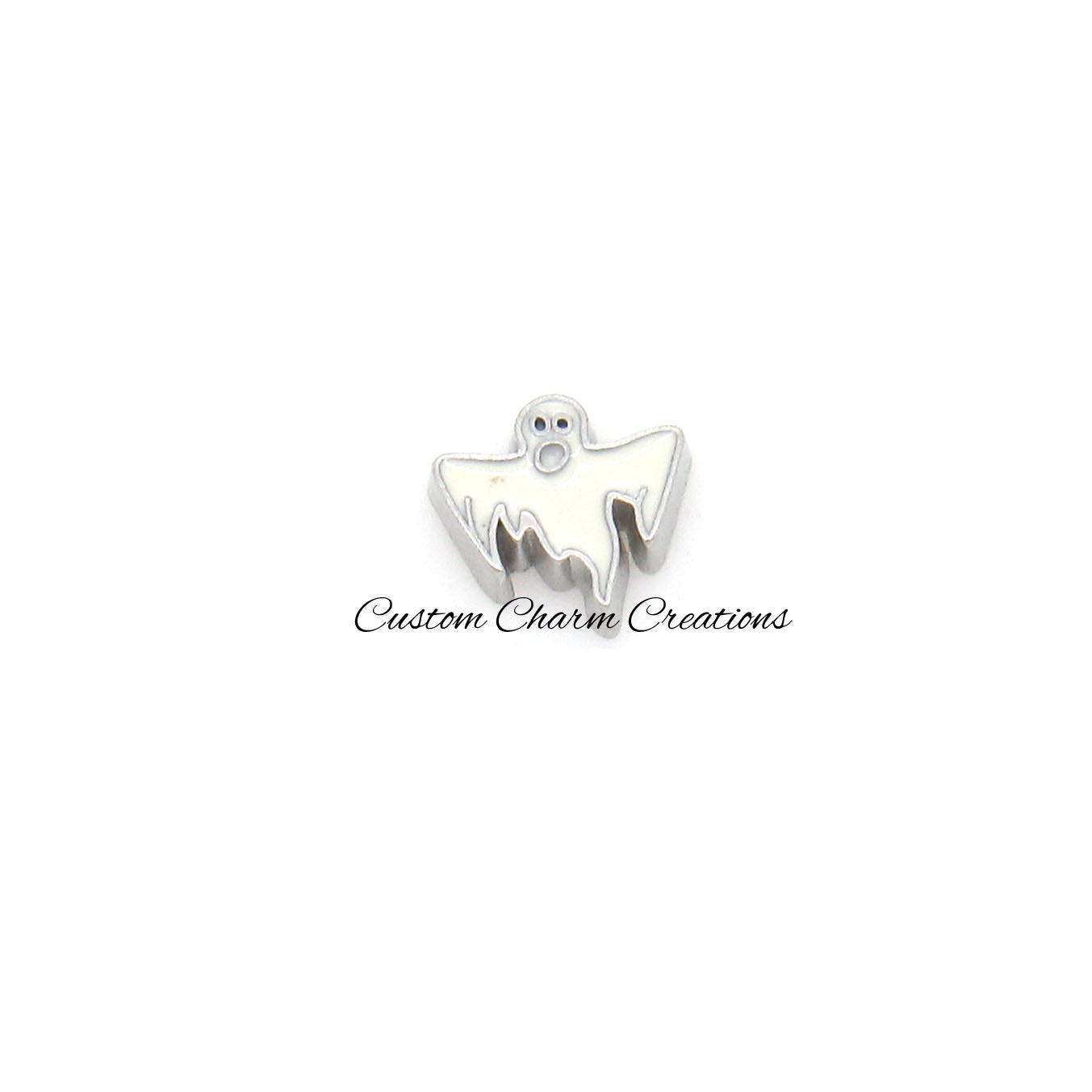 White Ghost Floating Locket Charm - Custom Charm Creations